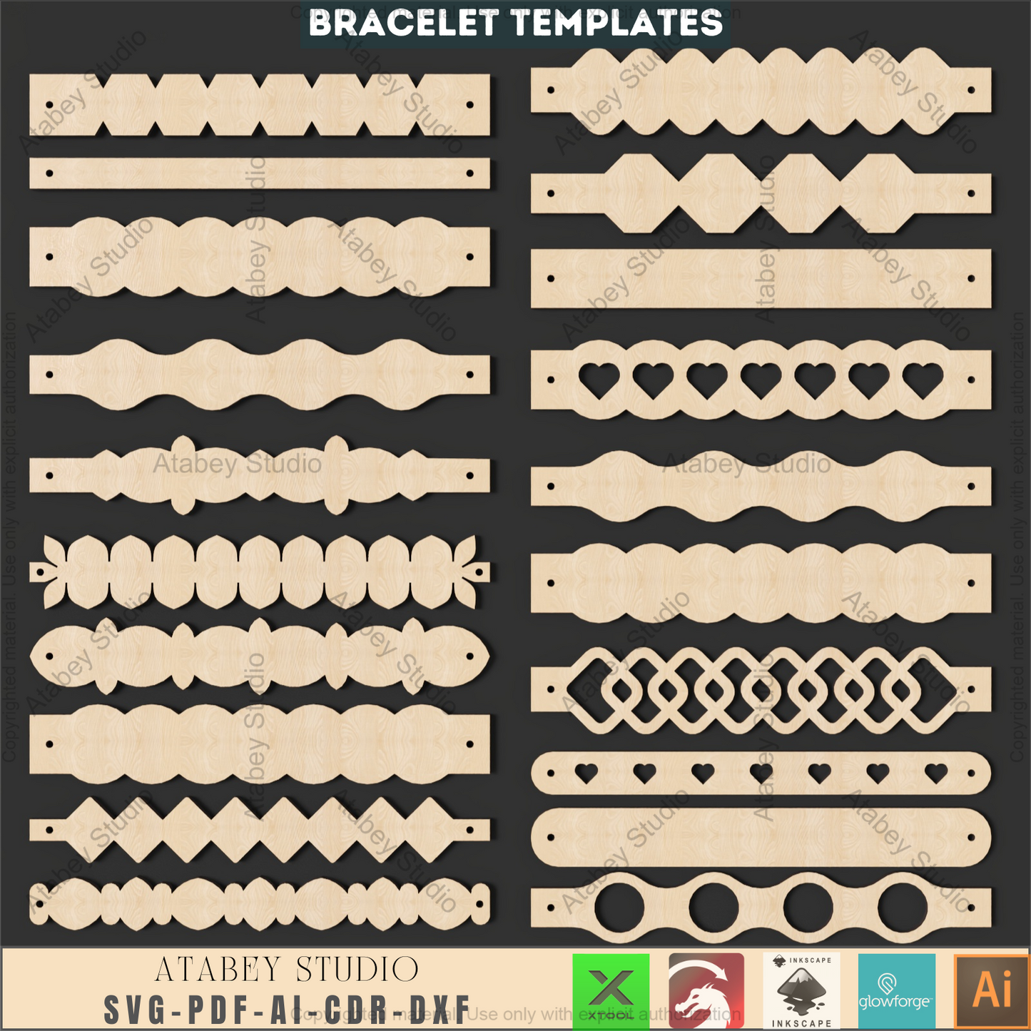 Laser Cut Bangle & Cuff SVG Pack, Creative Jewelry Making Templates, Files for Wood & Leather Crafters