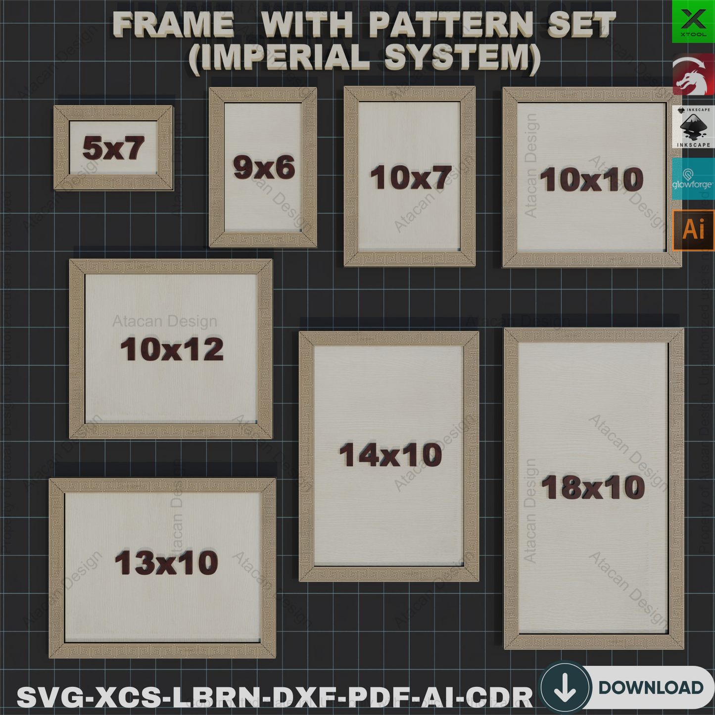 Greek Key Frame SVG: Laser Cut Files, Photo Frame Design,Photo Frame Laser Cut: SVG Files, Greek Key Pattern Frame 855