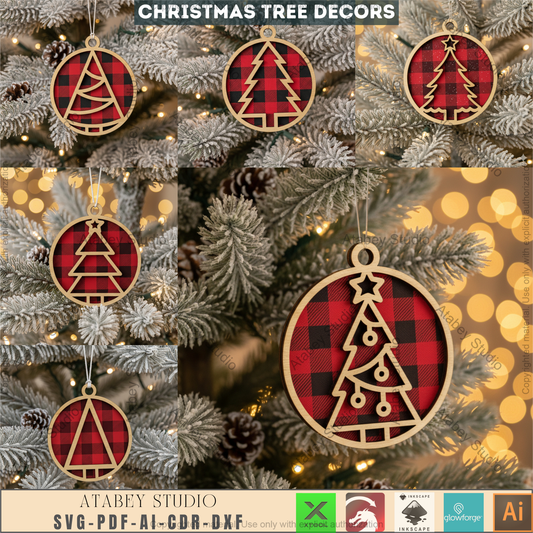 Festive Christmas Trees - Ornament Laser Bundle - Holiday Tree Decor & New Year Tree Templates for DIY Crafting 099
