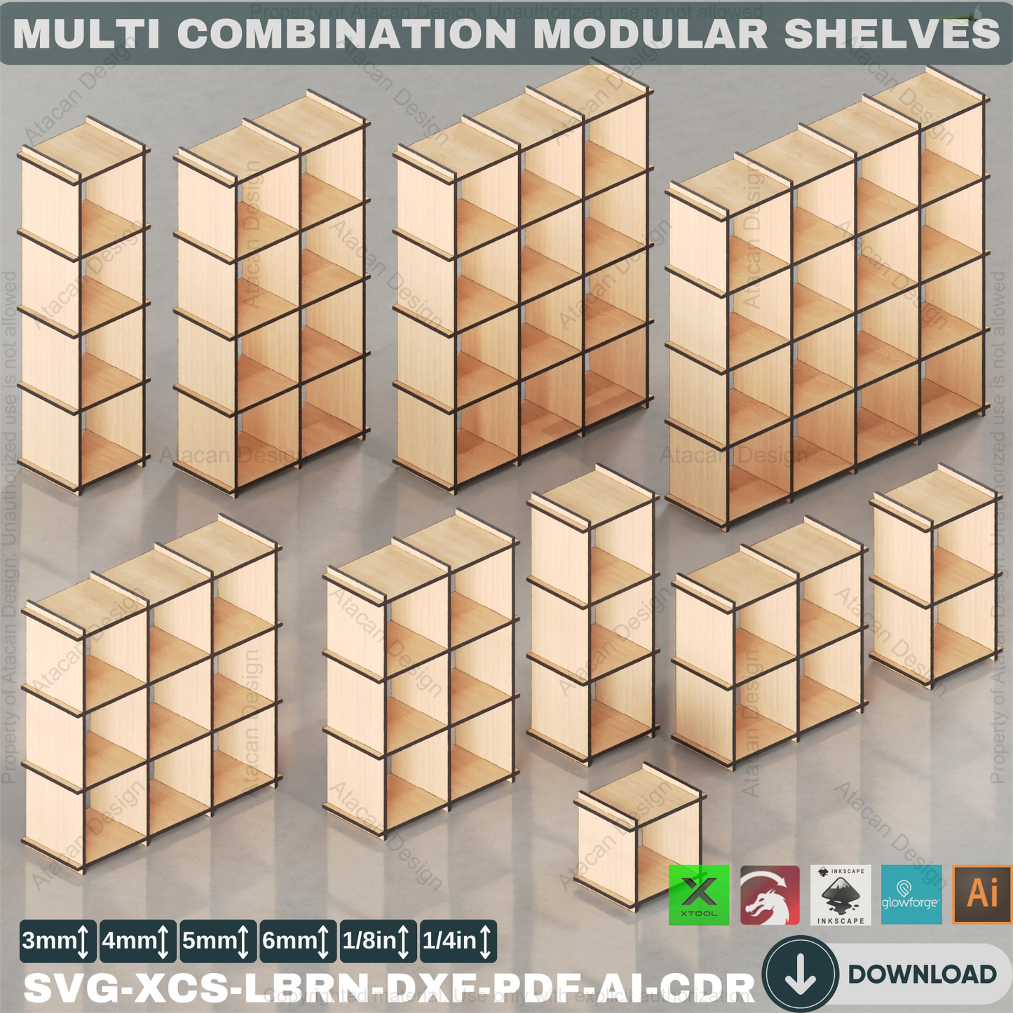 Laser Cut Modular Cube Storage Shelves Plan. Easy Assembly DIY Display Organizer 880
