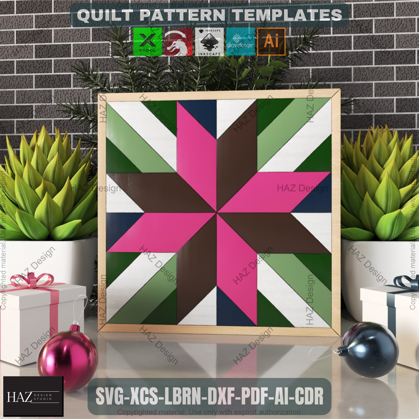 Wood Quilt Block Pattern Pack, Geometric Wall Art SVG, Laser Ready Files for Farmhouse Decor, DIY Barn Quilt Craft Project Bundle 461