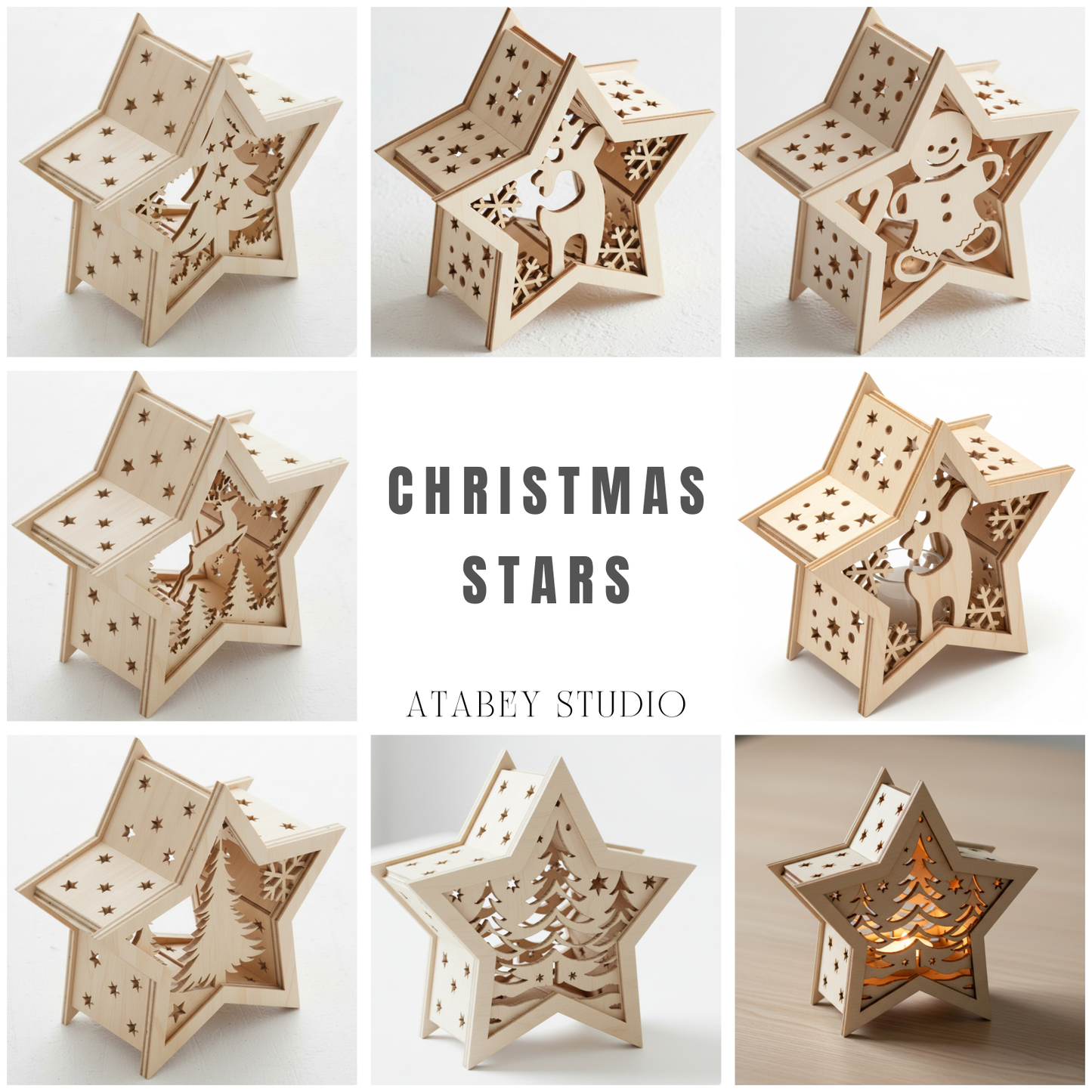 Christmas Star Lanterns Template - Winter Glow Candle Holder Design 956