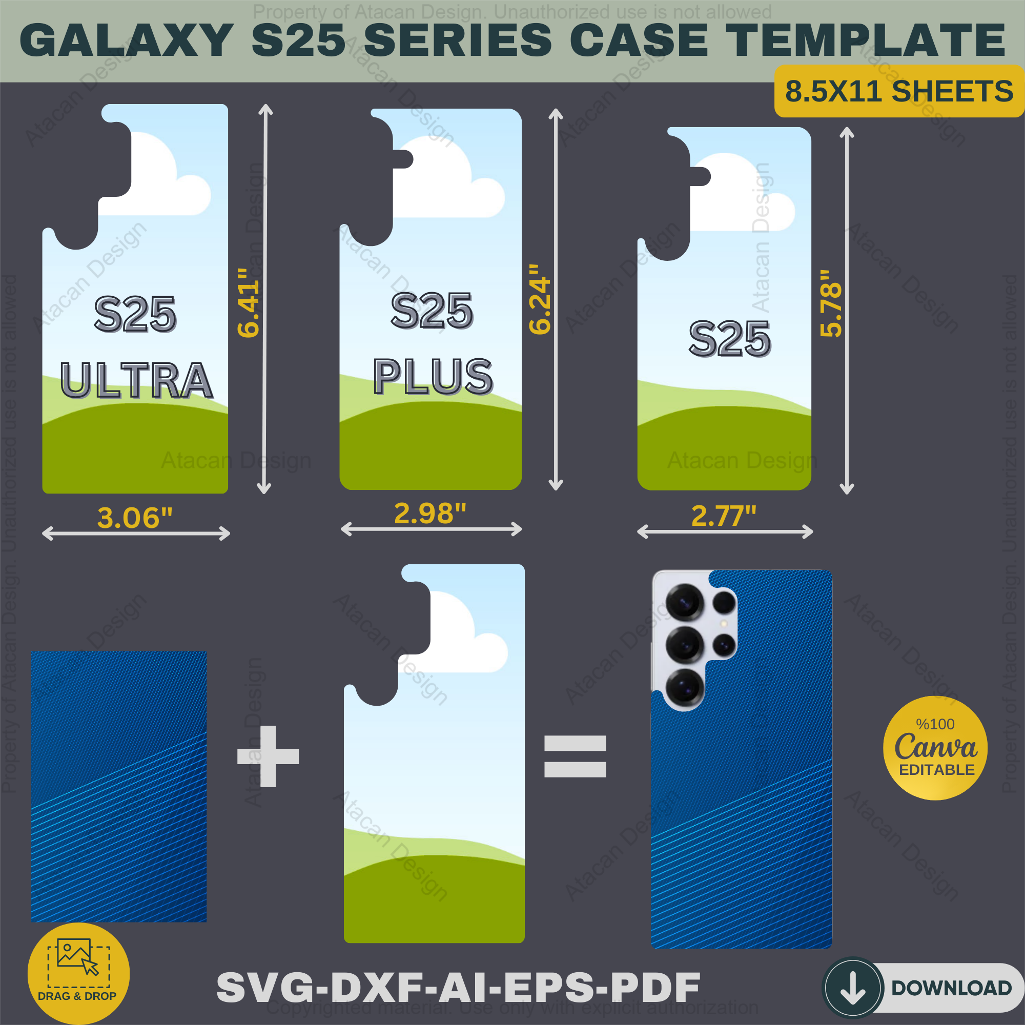 Galaxy S25 Case Template All Models Canva Ready S25/Plus/Ultra SVG