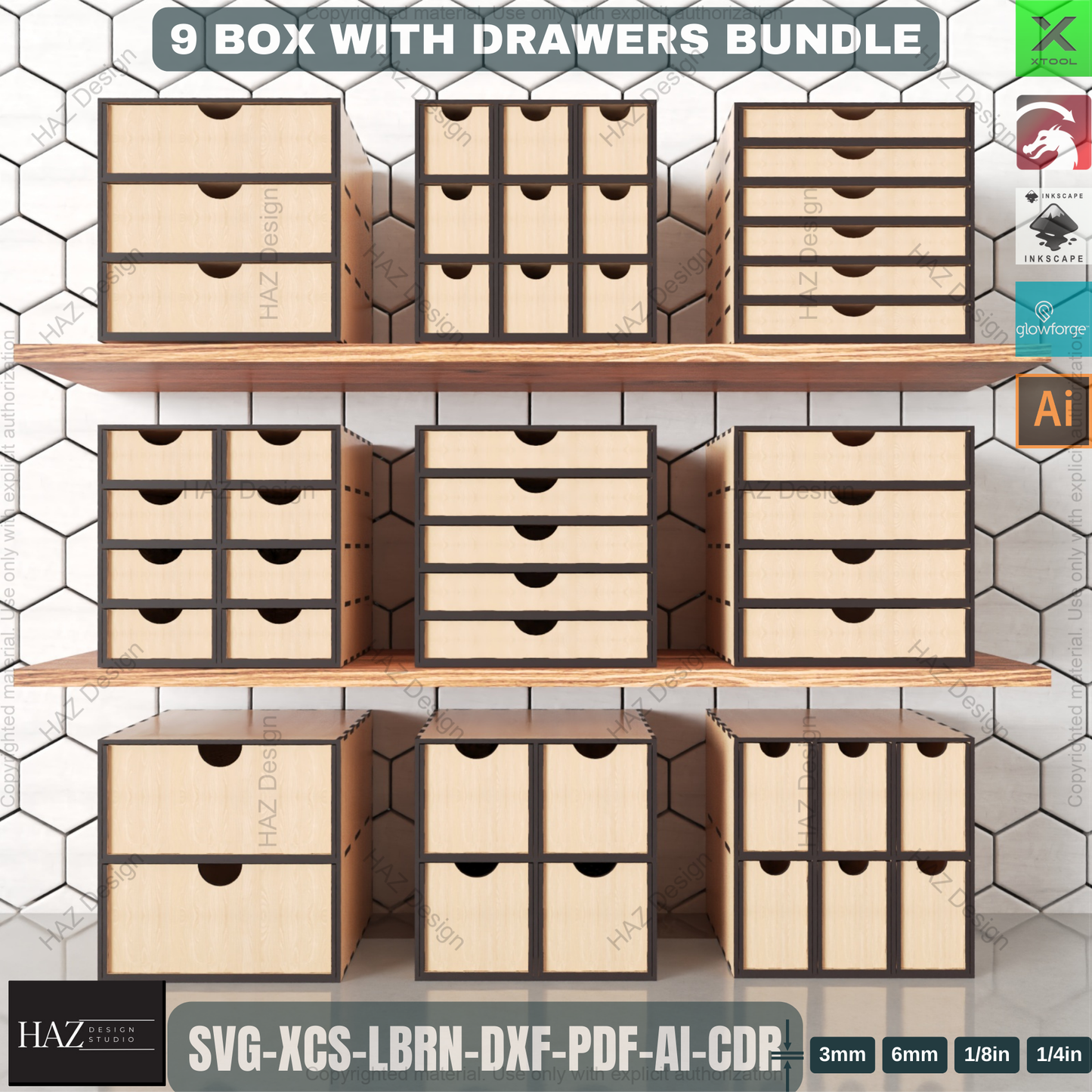 9 Laser Cut Chest of Drawers Designs: Stackable & Modular Box Plans | Digital Download,Build Your Own Storage: Laser Cut Drawer Box Blueprints | Stackable Organizer Bundle 442