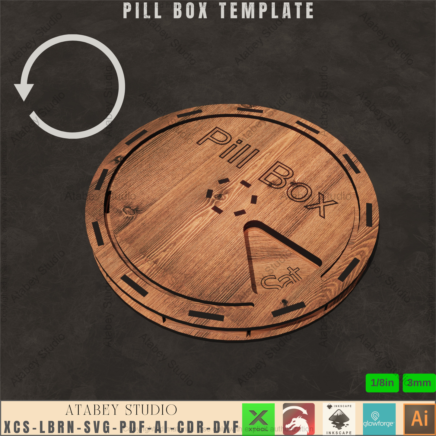 Laser Cut Pill Box Template | Weekly Organizer | 7 Day Design | 3mm SVG | Travel Pill Storage 928
