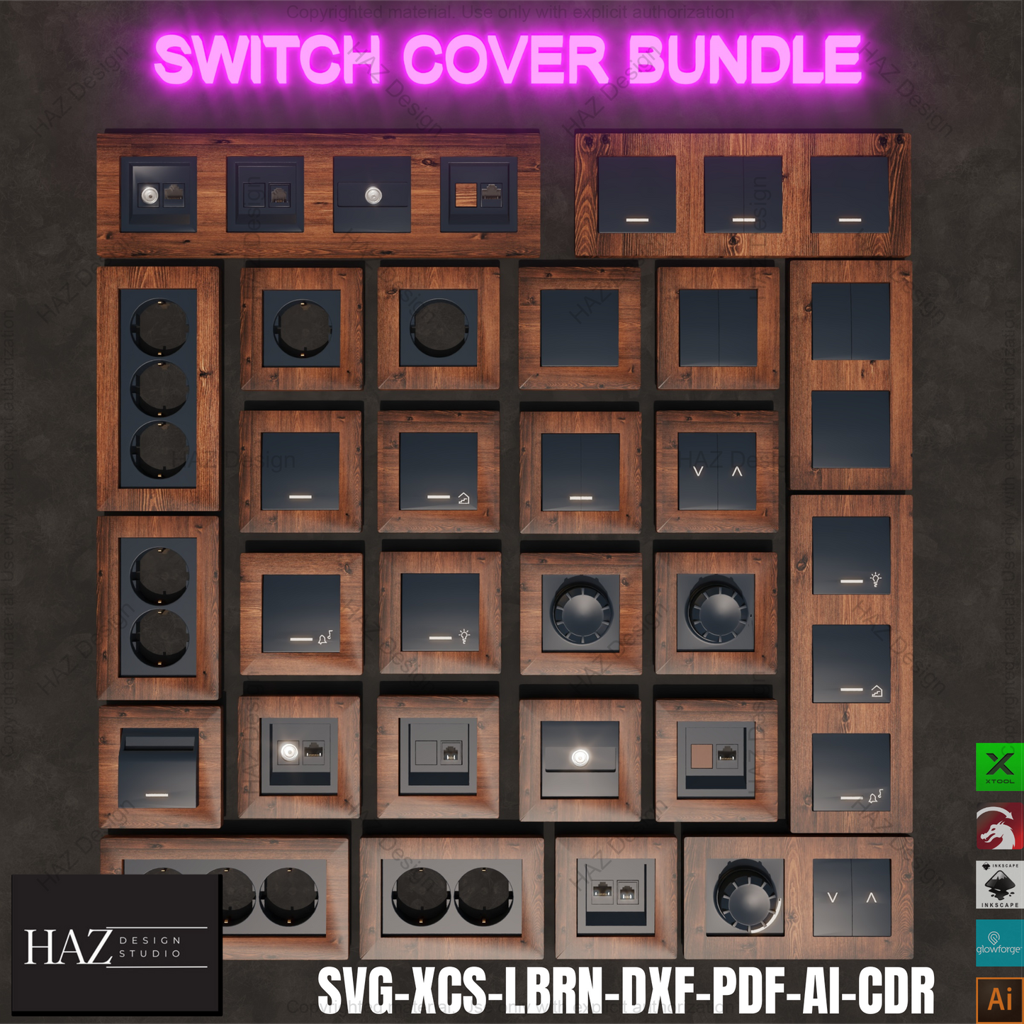 Laser Cut Switch Cover Bundle | SVG File | Outlet Plates | Wall Plate Set | xTool Compatible | Home Decor400