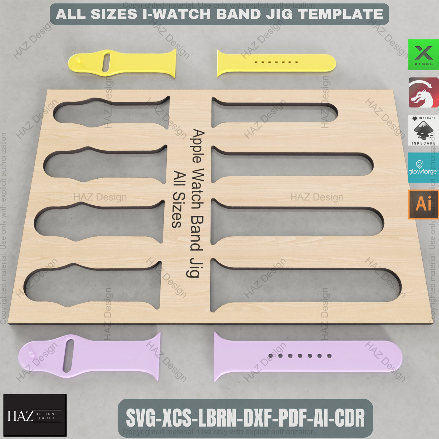 Laser Ready Apple Watch Band Jig Template - IWatch Band Jig 38/40/42/44- Laser Cut Template SVG DXF PDF Ai 186