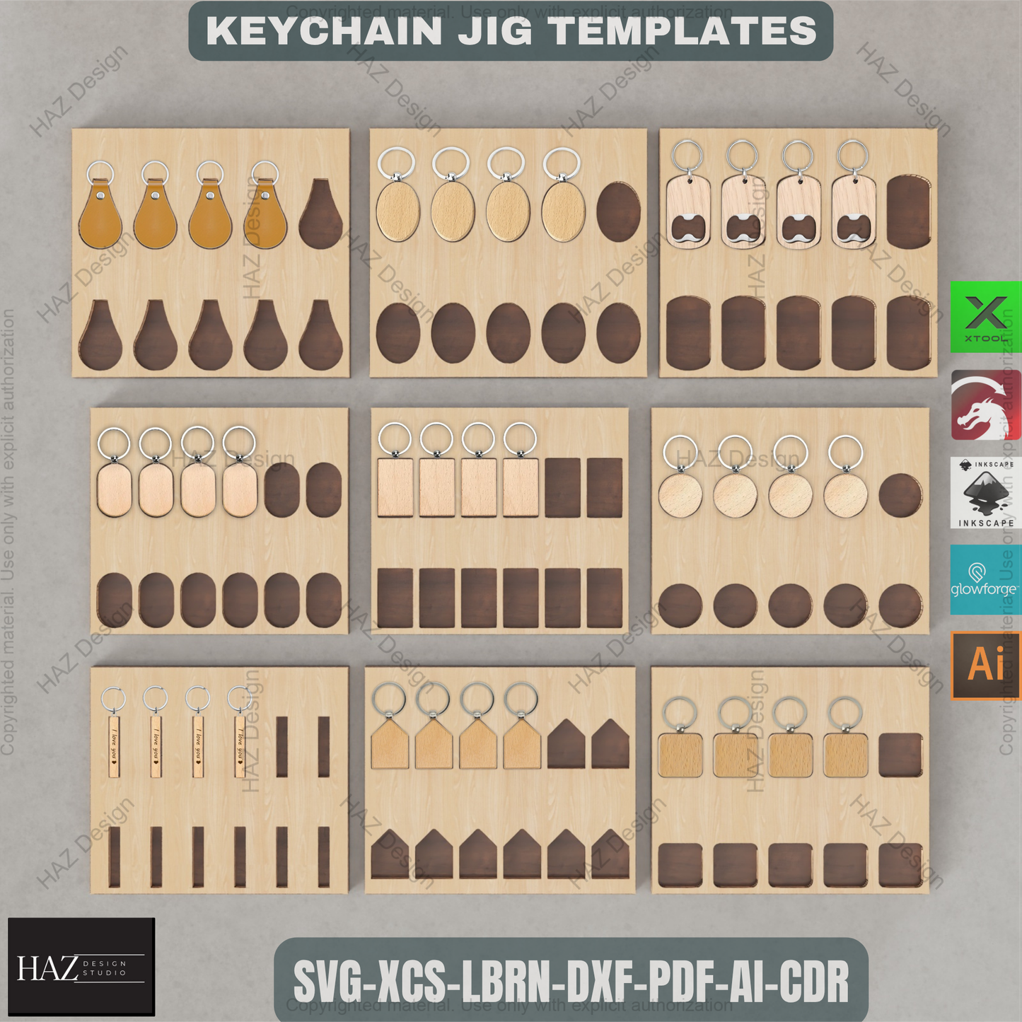 Laser Engraving Keychain Jig Template Bundle | Wooden Alignment Guides for Consistent Results haz457