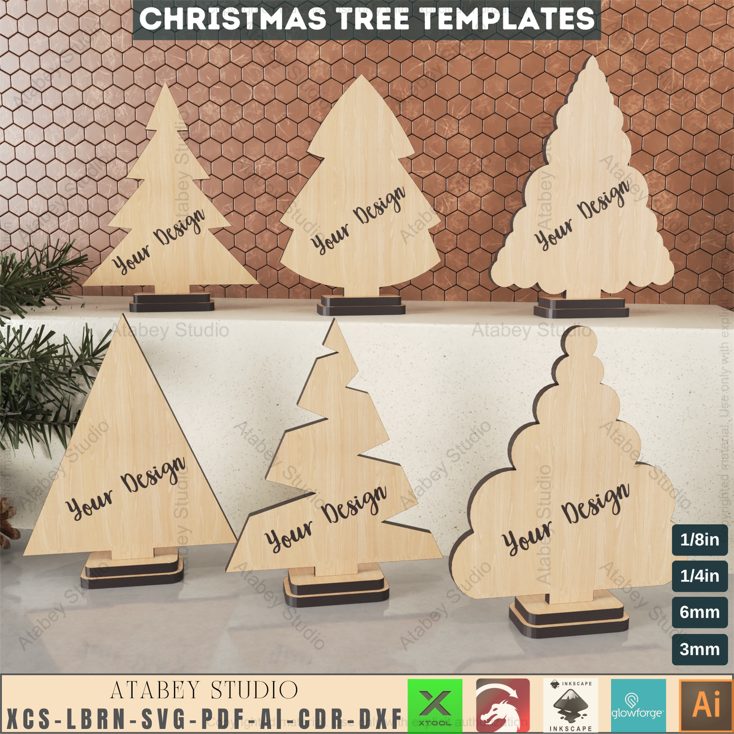 Wood Christmas Tree SVG Collection - Pine Trees Laser Cut Files for Holiday Crafts 190