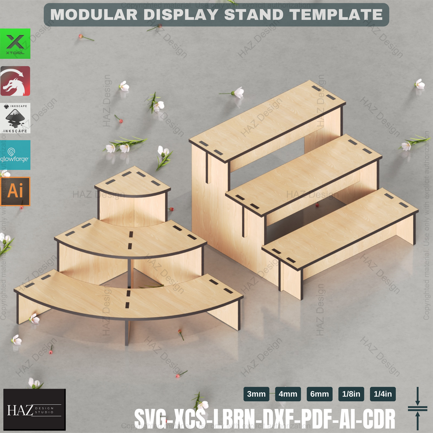 Laser Cut Multi-Purpose Display Stand - Retail Shelf, Plant Stand SVG Template,3-Tier Modular Display Stand 423