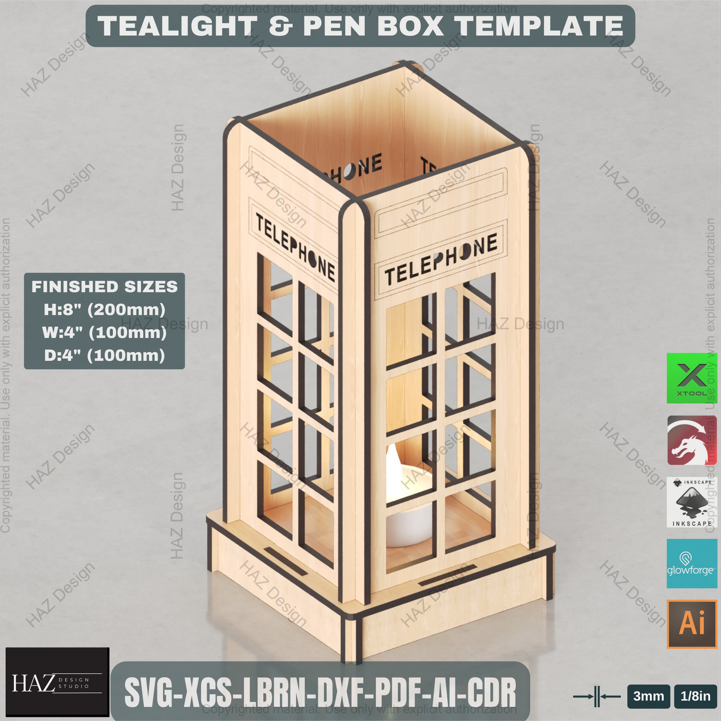 Laser Cut British Telephone Box | Tealight & Pen Holder Design | Iconic Desk Organizer File 449
