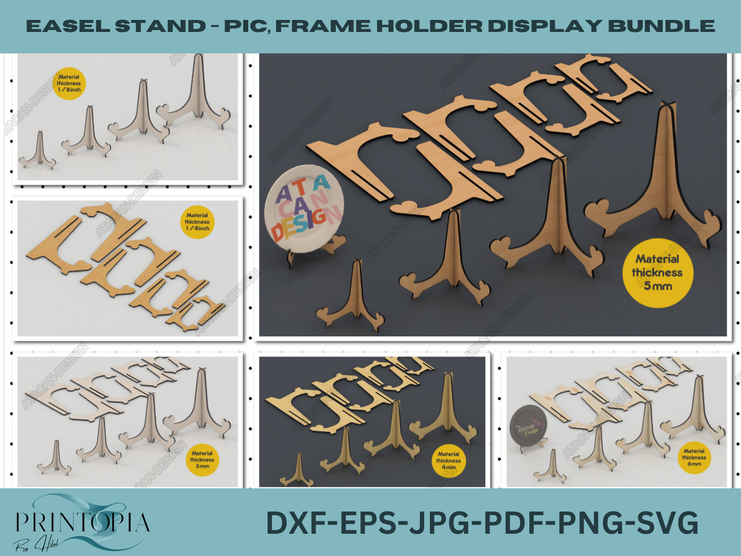 Adjustable Easel Stand Bundle for Photos Frames - Laser Cut Ready,5 Thickness Options, Perfect for Crafts & Photos 138