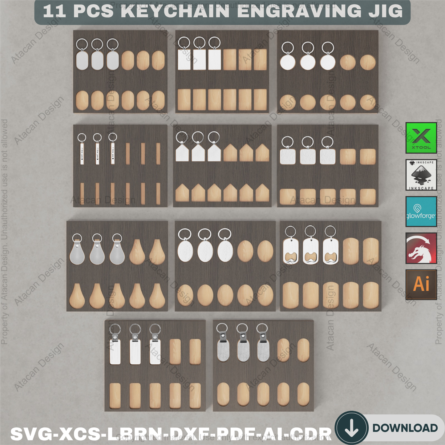 Precision Laser Keychain Alignment Jig Bundle | Wood Engraving Templates for Xtool Glowforge Lightburn | Craft Business Essential 889