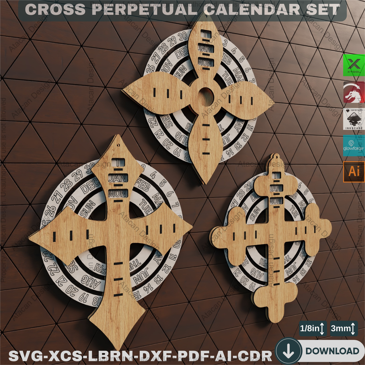 Cross Perpetual Calendar – Unique Laser Cut Design for Home Decor, DIY Spiritual Gifts & Year-Round Use 874