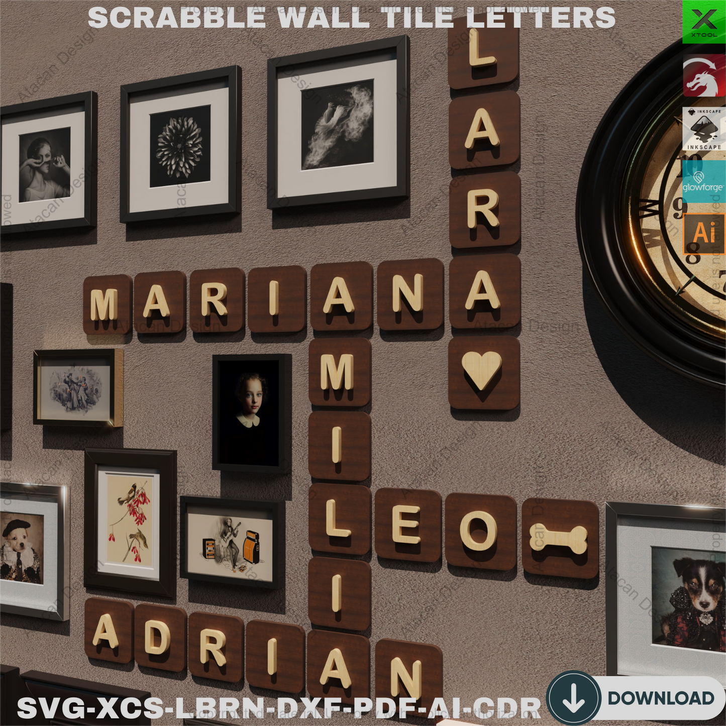3D Wooden Name Tiles | Family Wall Decor | Custom Laser Cut Letters | Scrabble Art | Unique Gift 857