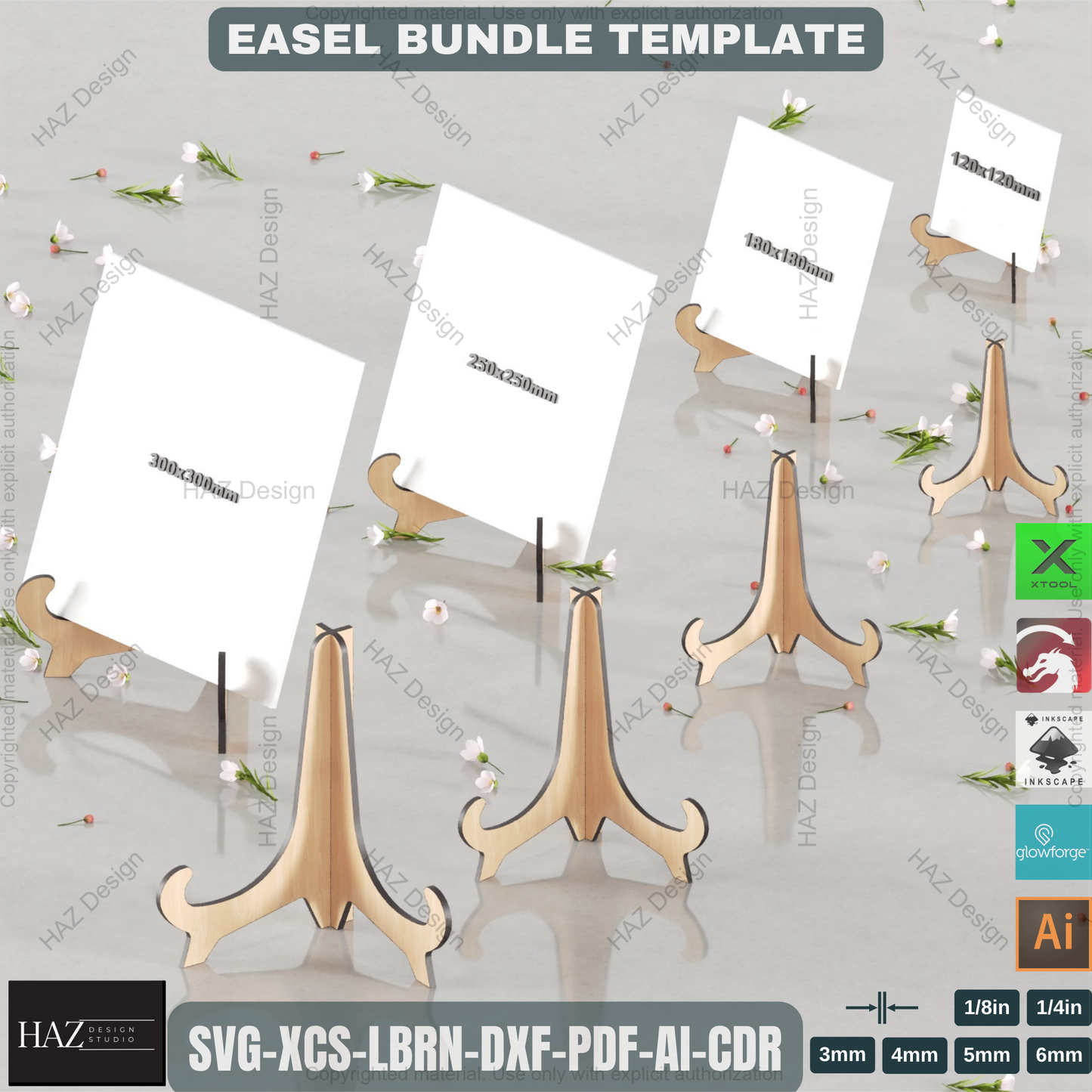 Laser Cut Easel Holder Design Pack - 4 Sizes,Elegant Easel Stand Template Bundle (4 Sizes). Laser Ready Files for Photo, Plate, Book Display 061