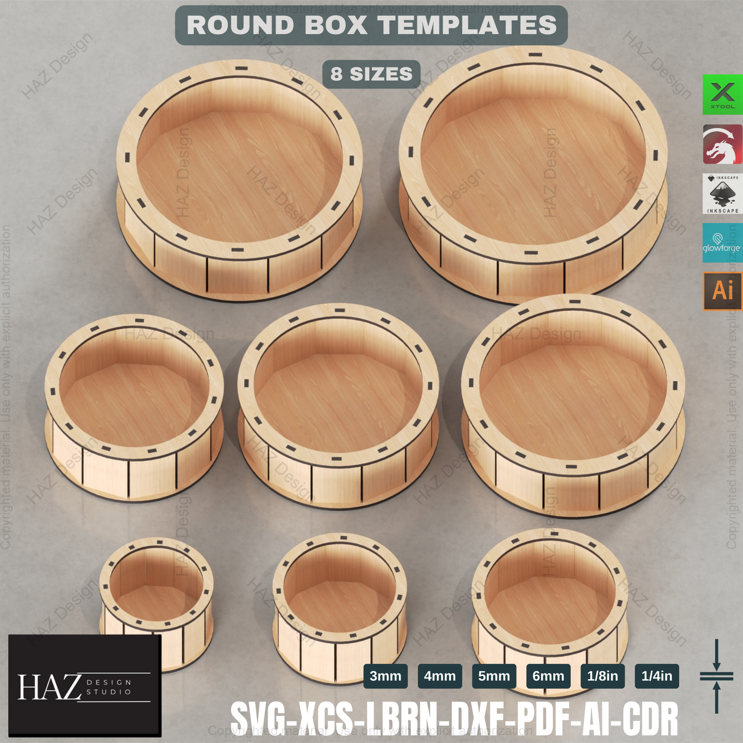 Laser Cut Gift Box: 8 Unique Sizes, Round Box Template 418