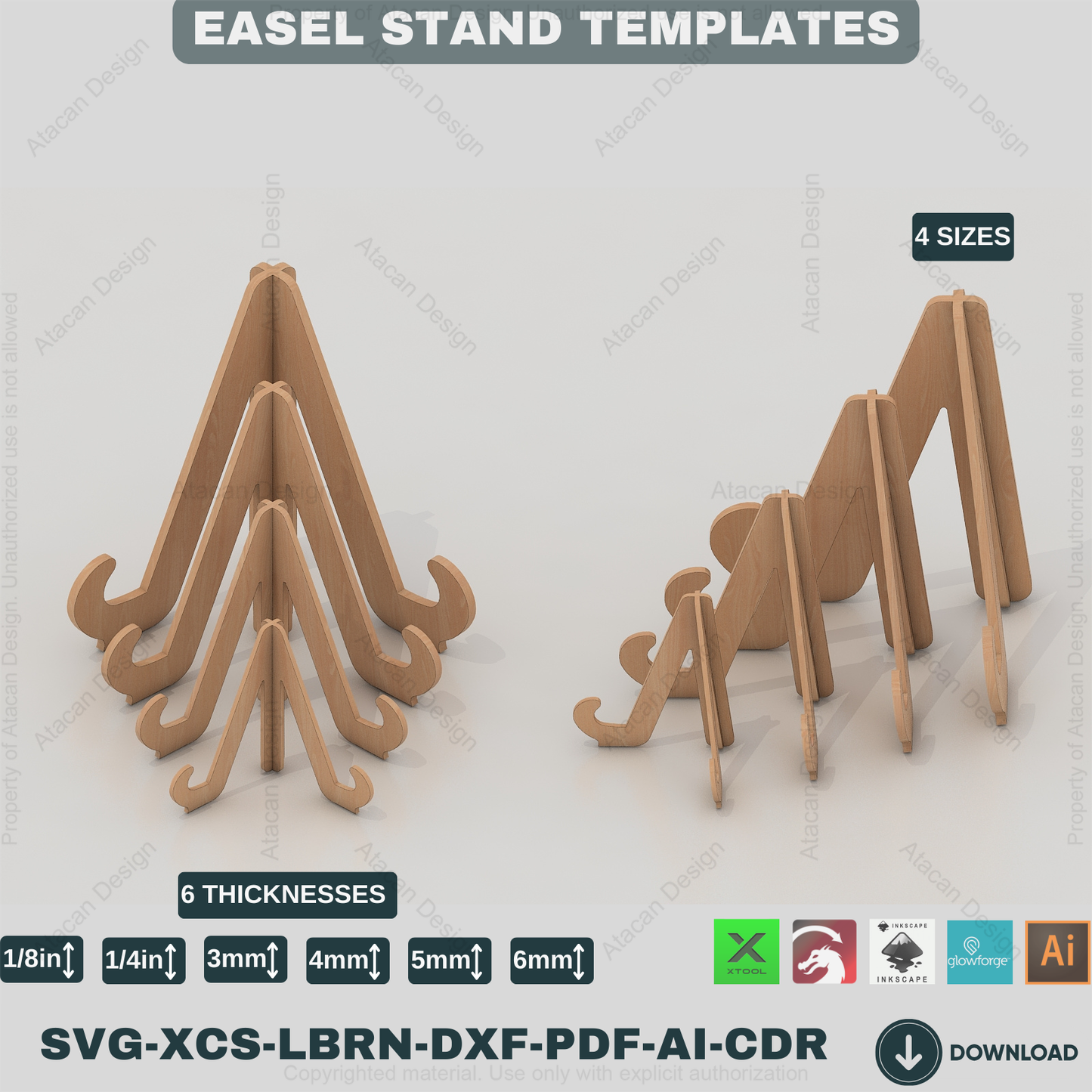 Laser cut Easel Stand 4 size, Plate Stand, Photo Frame Display, Glowforge laser cut svg file 211