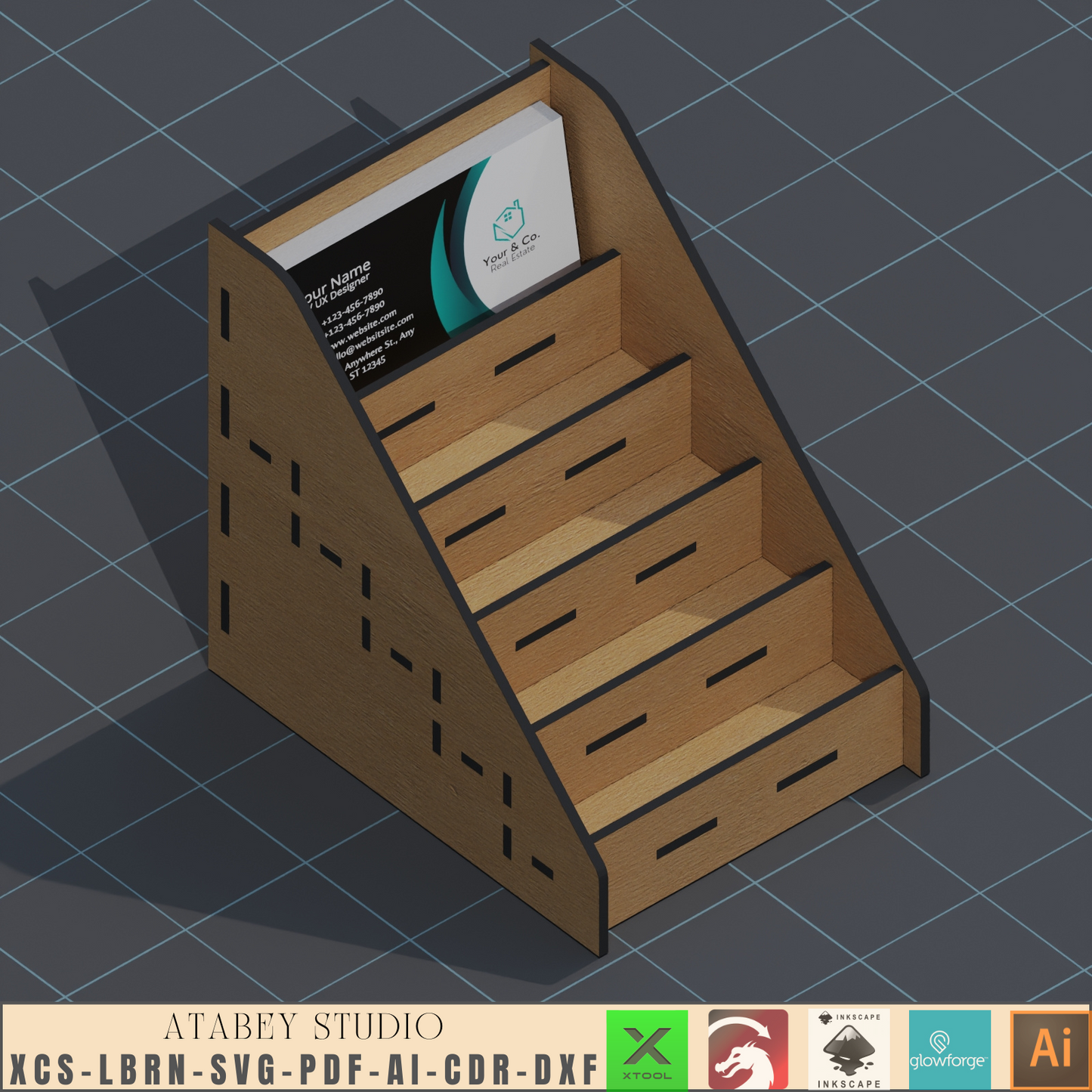 Elevate Your Networking: Laser Cut Wood Business Card Display - Sleek Organizer & SVG File 563