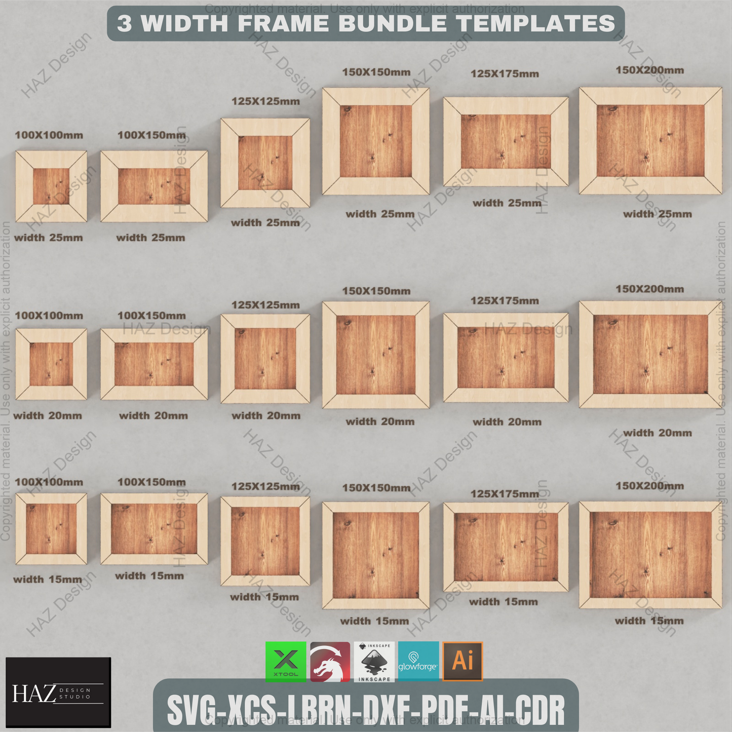 45 Degree Angle Cut Wood Frames / Different Sizes Picture Frame SVG DXF CDR Ai files 028