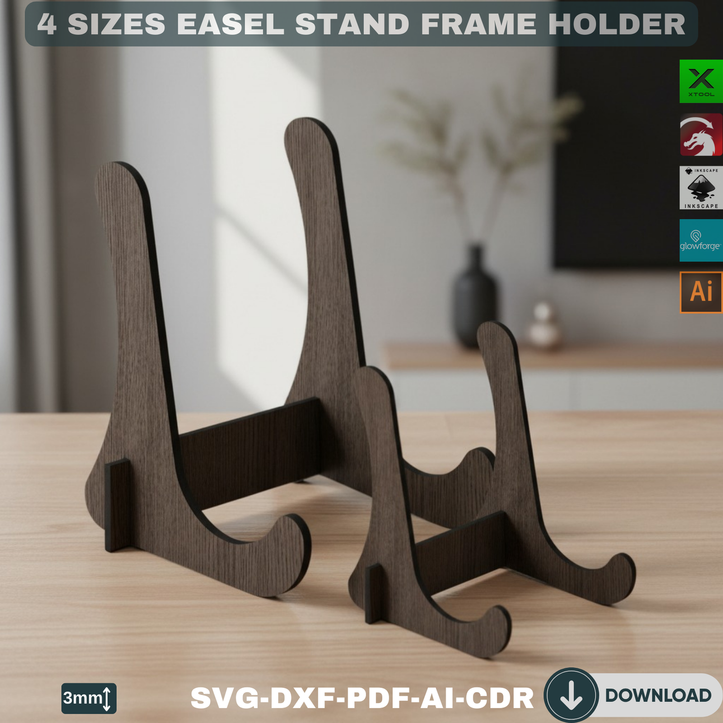 Picture Art Frame Stand / Easel Display Stand / Xtool Glowforge Laser Cutting Files ADS081