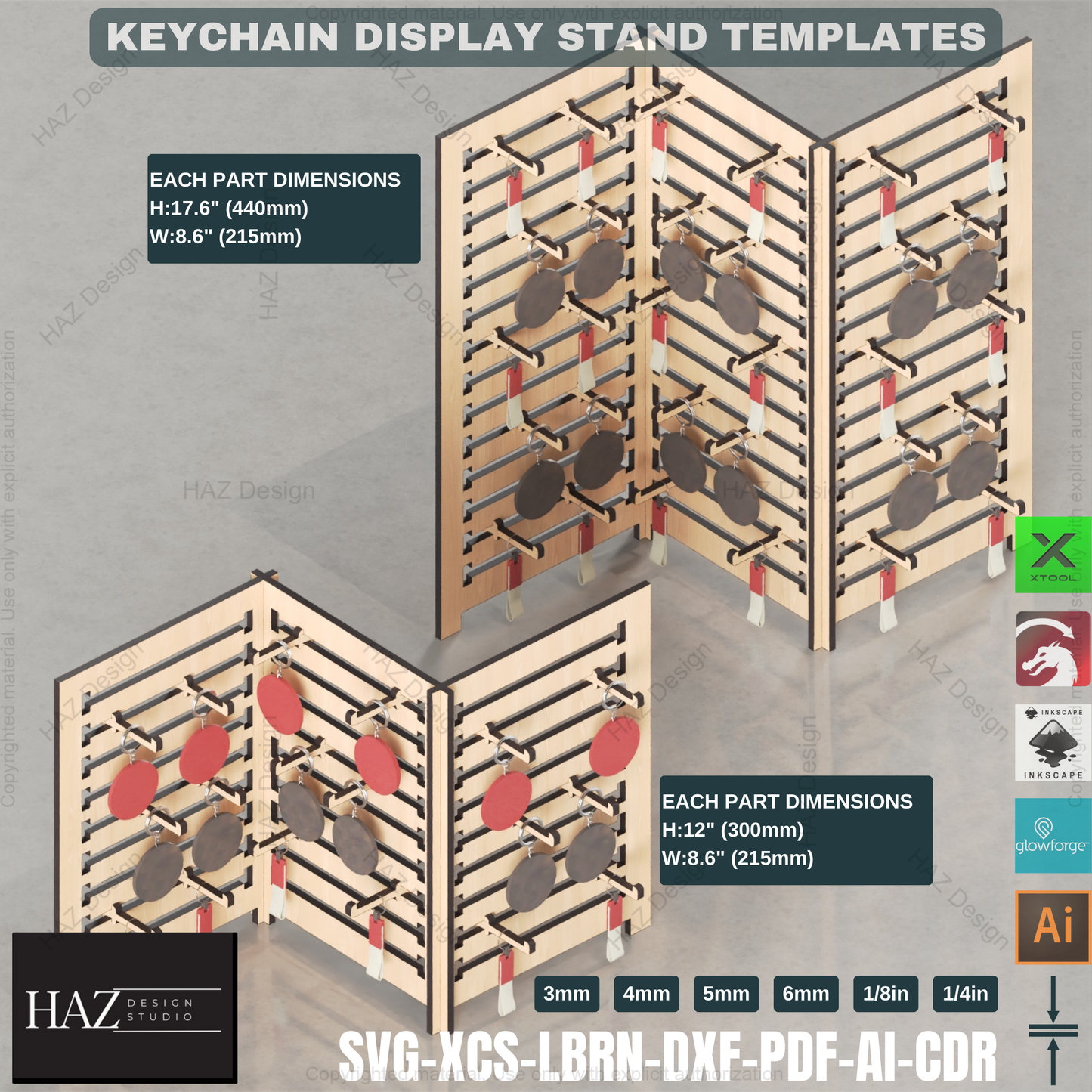 Laser Cut Keychain Stand - Modular Display - 2 Sizes,Adjustable Keychain Display - Laser Cut Vendor Rack SVG 421