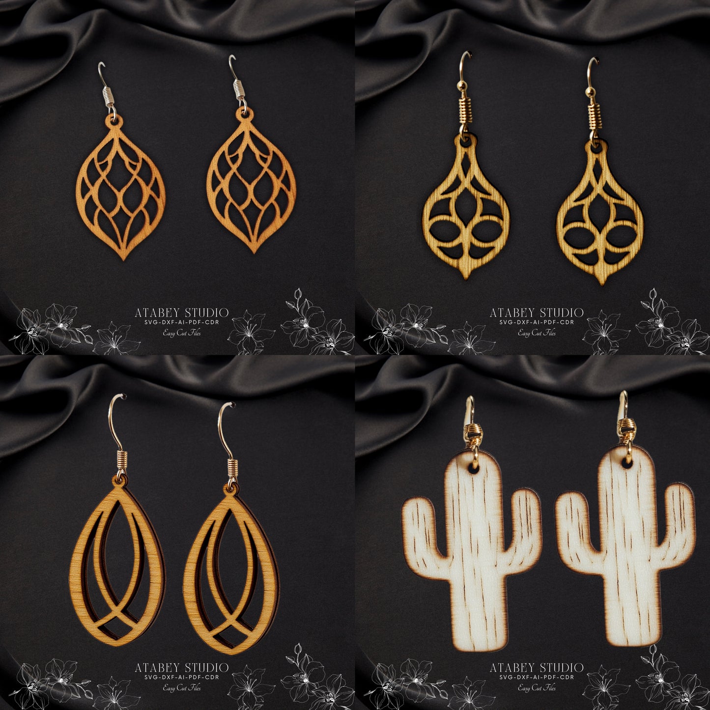 Elegant Teardrop & Cactus Earring Designs - Perfect for Laser Cut Jewelry Projects 882