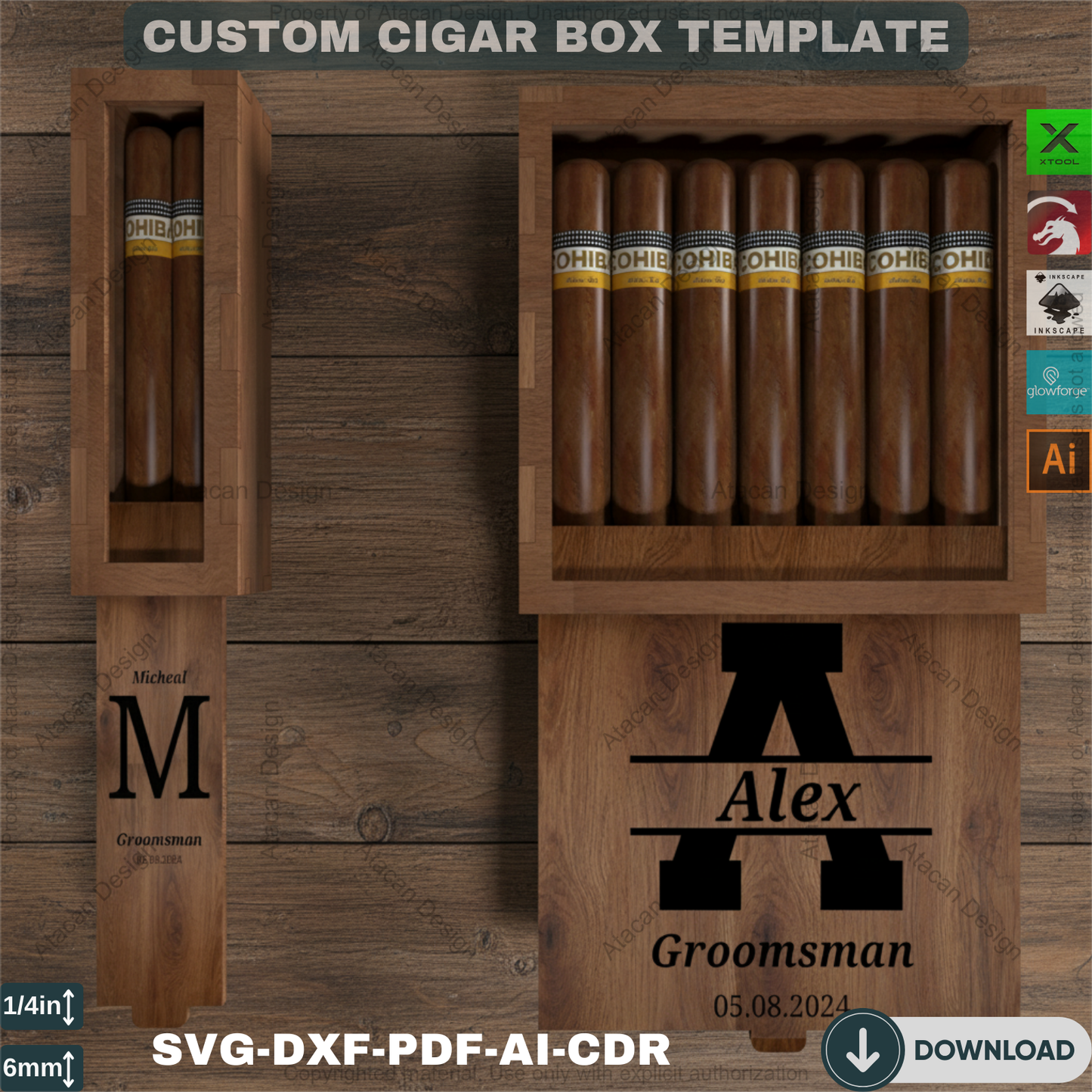 Personalized Cigar Box Laser Cutting File | Perfect for Groomsmen Gifts & Special Occasions 748