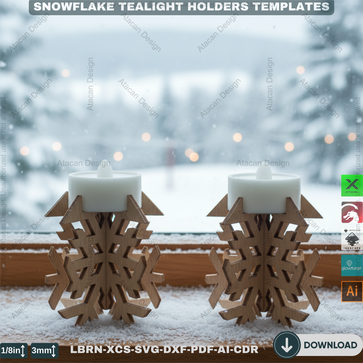 DIY Wooden Snowflake Candle Holders | Laser Cut Files Winter Lantern | Christmas Decoration SVG 906