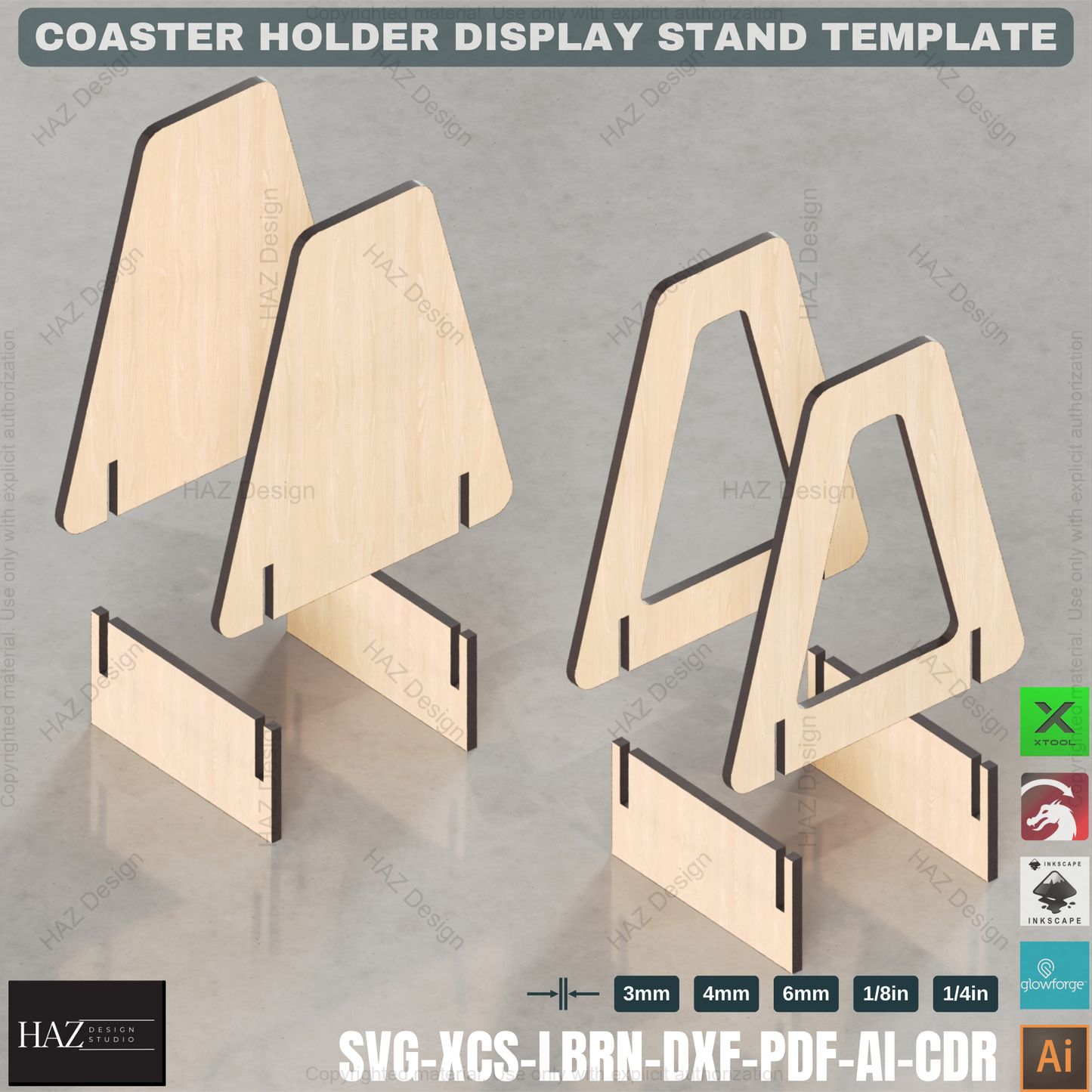 Laser Cut Coaster Caddie: Wooden Round & Square Designs,Coaster Holder SVG: Digital File for Laser Cutting, 5 Thicknesses 430