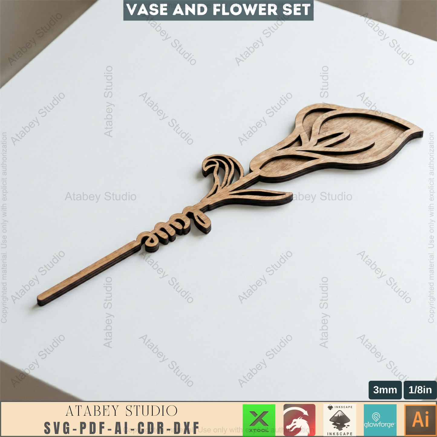 Laser Cut Wooden Vase with Flowers SVG Bundle - 5 Elegant Vases & 6 Wildflower Designs, 3D Layered Floral Table Decor 984