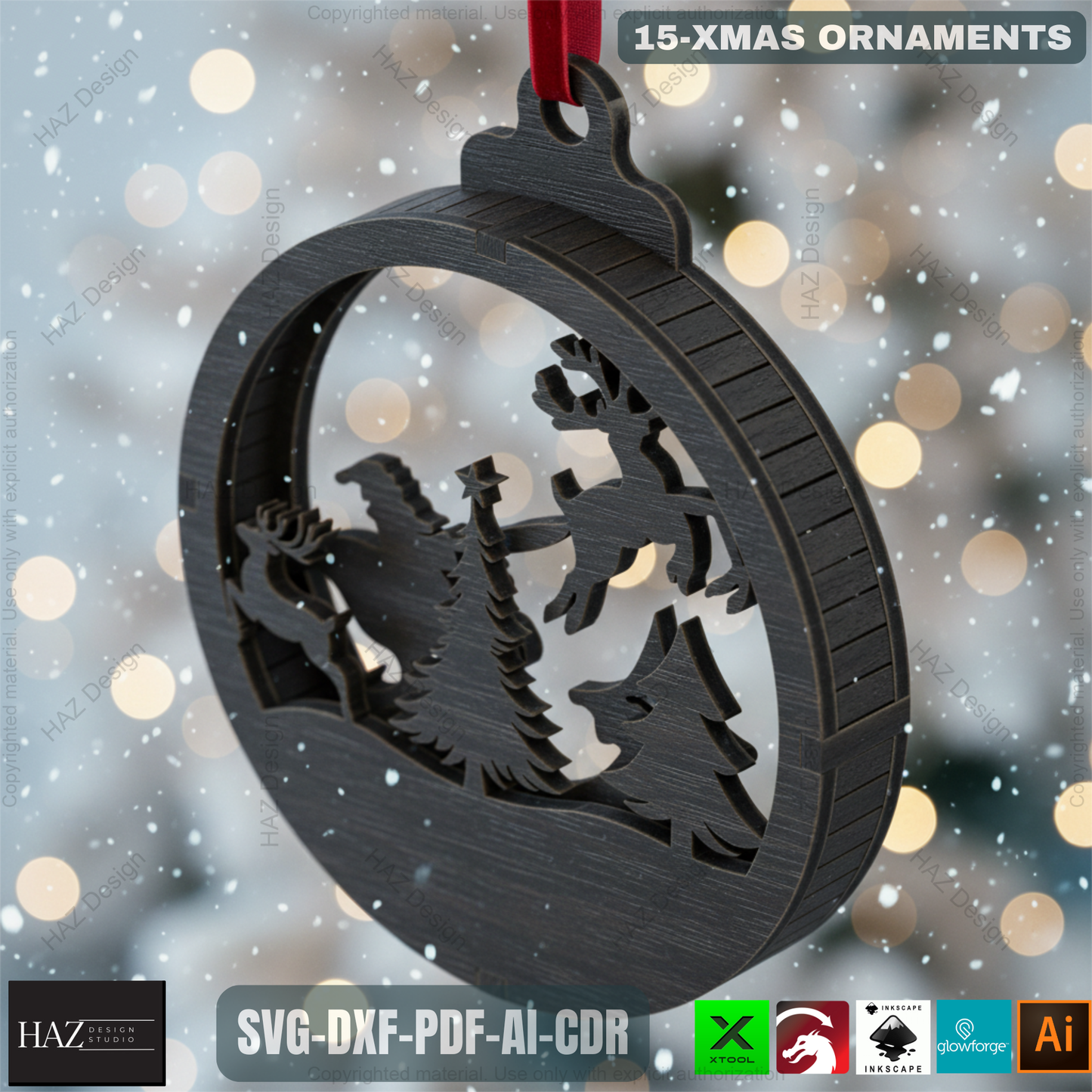 Christmas Laser Cut Ornament SVG Bundle - 15 Unique Wooden Xmas Pendant Designs for Glowforge & Xtool 487