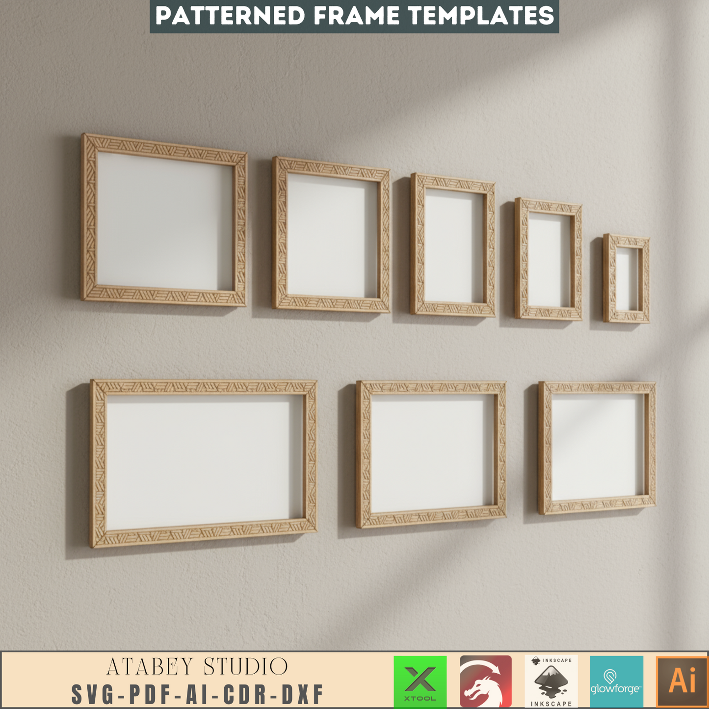 Rectangle Frames With Pattern laser svg cut files square frame bundle Home Decor Svg dxf glowforge Digital Download 185