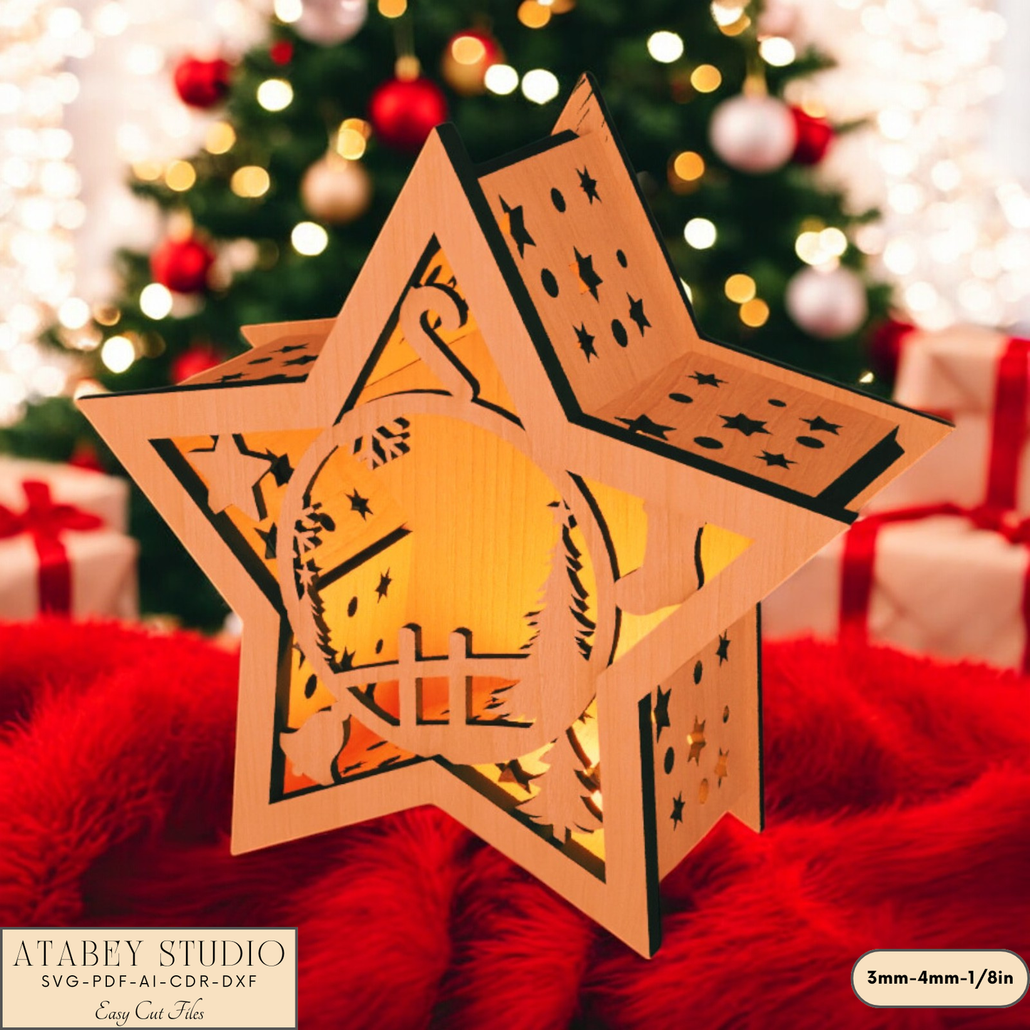 Christmas Star Lantern Laser Cut Design - Festive Candle Holder Elegant Design - Perfect Laser Cut Holiday Decoration 908