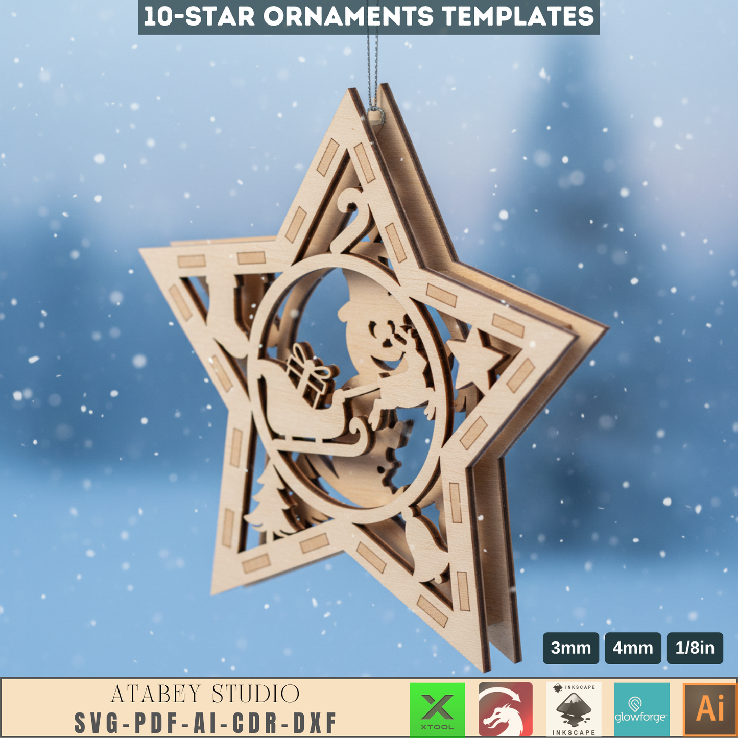 3D Christmas Star Ornament Laser Cut Files for Wood & Acrylic Holiday Tree Decorations 959