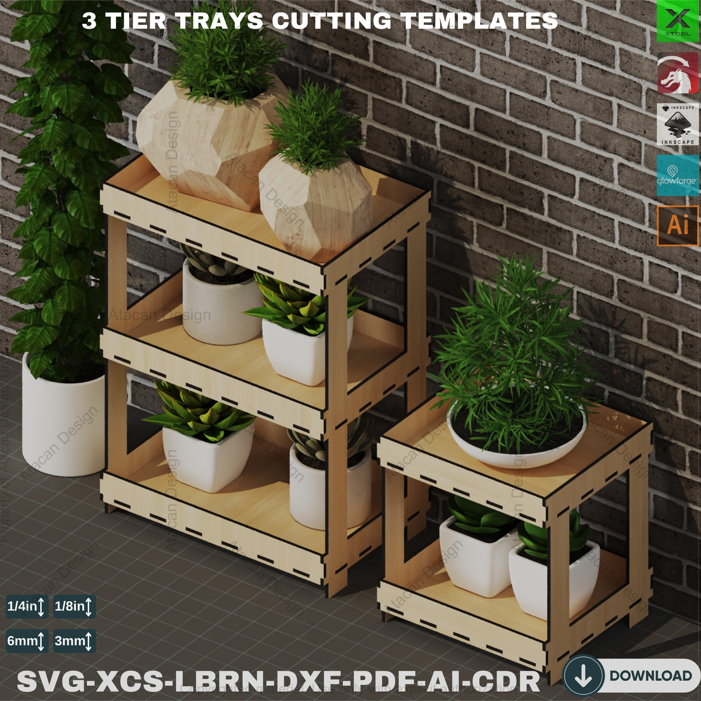 Laser Cut 3 & 2 Tier Display Shelves Wood Files,Versatile Tiered Shelving - Woodworking Plans,DIY Multi-Tier Shelf Laser Cut SVG Files 834