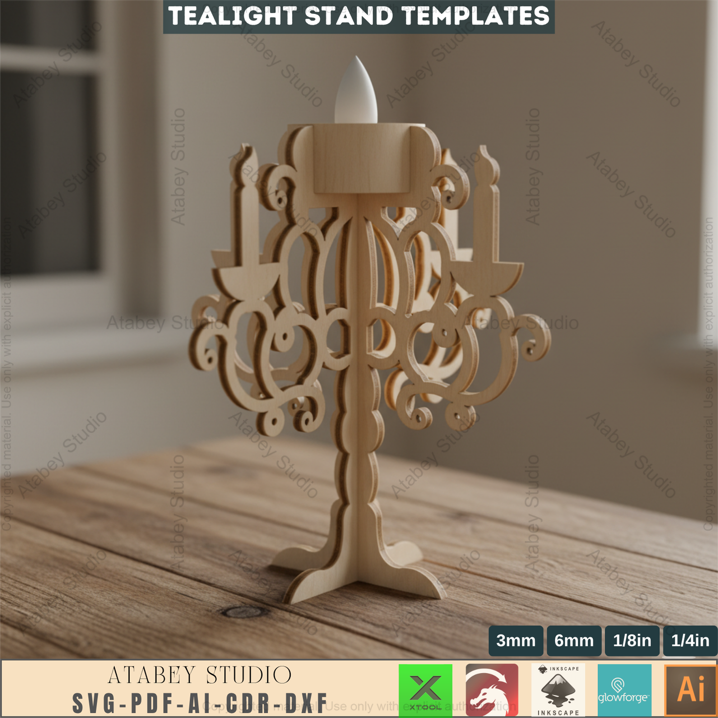 Ornate Candelabra Laser Cut File, Set of 3 Tealight Holder Templates, Wooden Candlestick Pattern, Elegant Table Decor, Glowforge Ready 967