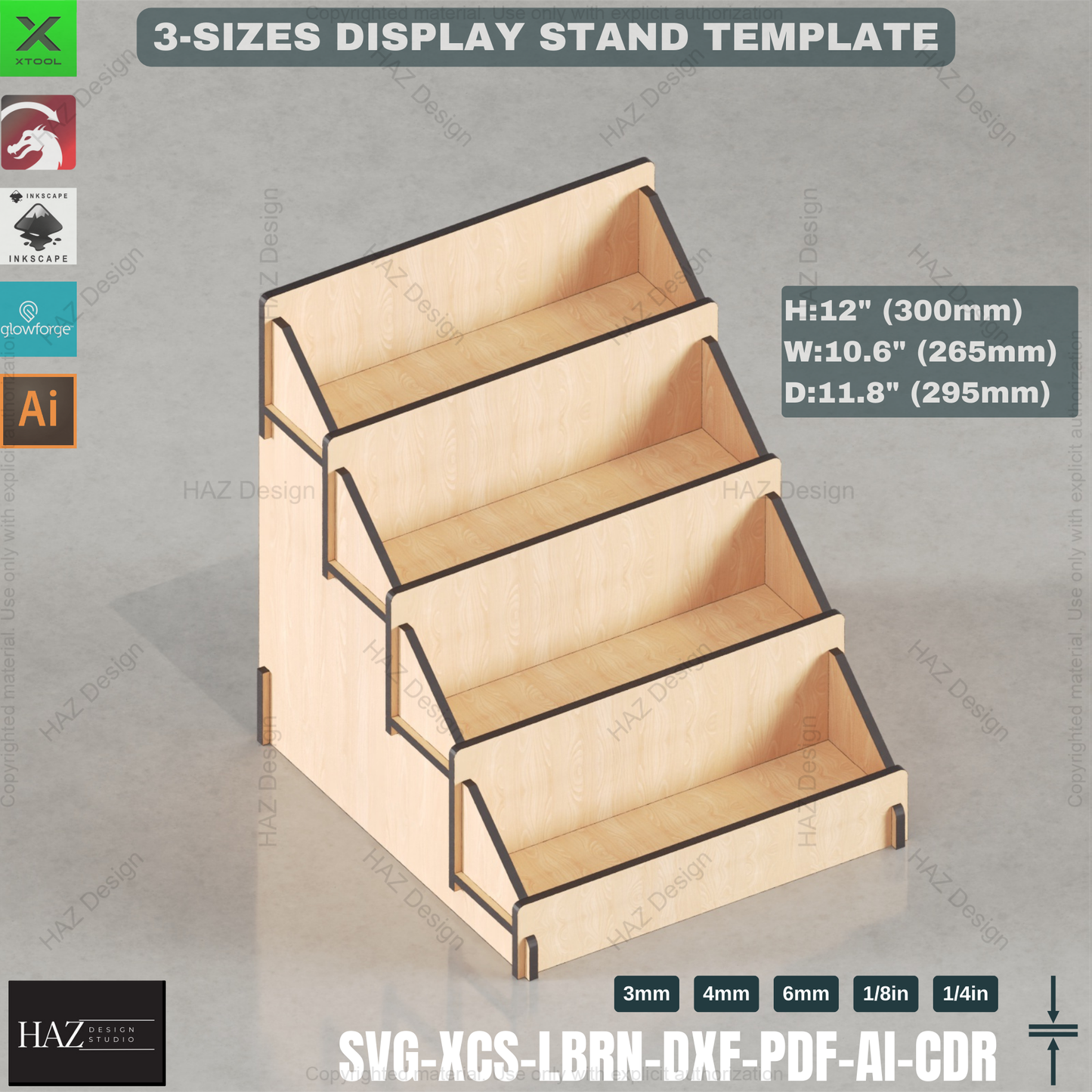 Multi-Material Retail Stand SVG - 4 Layered Laser Cut Shelf Template,-Size Retail Counter Display - Customizable Laser Cut Files 425