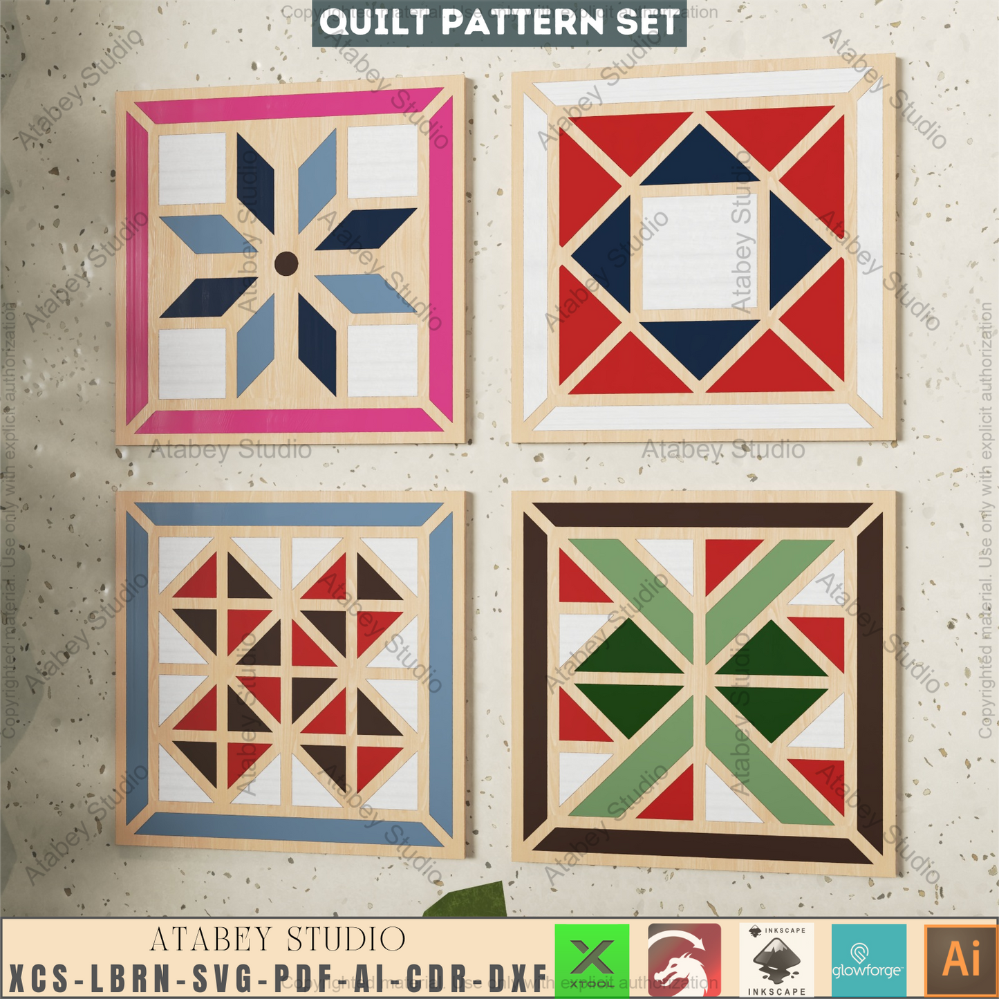 Modern Geometric Coaster & Wall Tile Bundle • 16 Laser Cut Patterns for DIY Home Decor • Glowforge Xtool Compatible 945