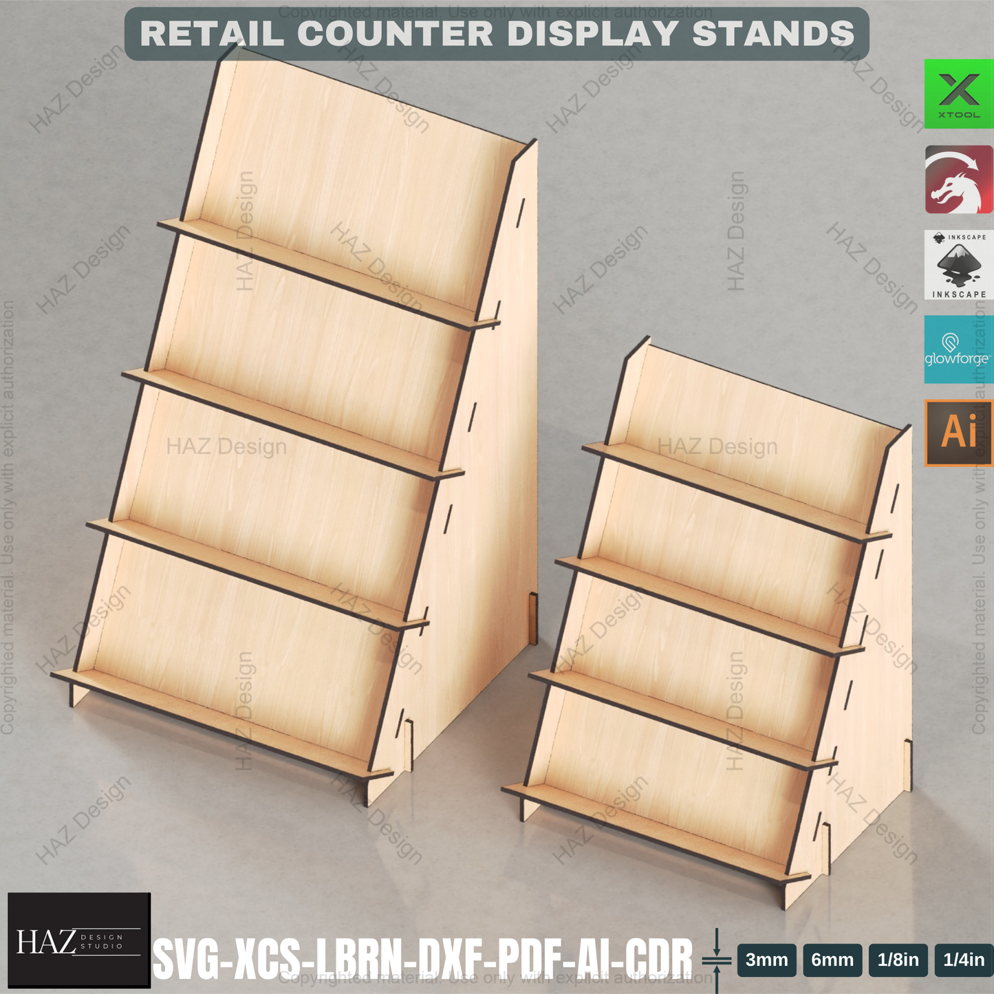 Laser Cut Retail Counter Display Stand Set | Multiple Sizes & Tiers | Shop & Market Shelf Files 439