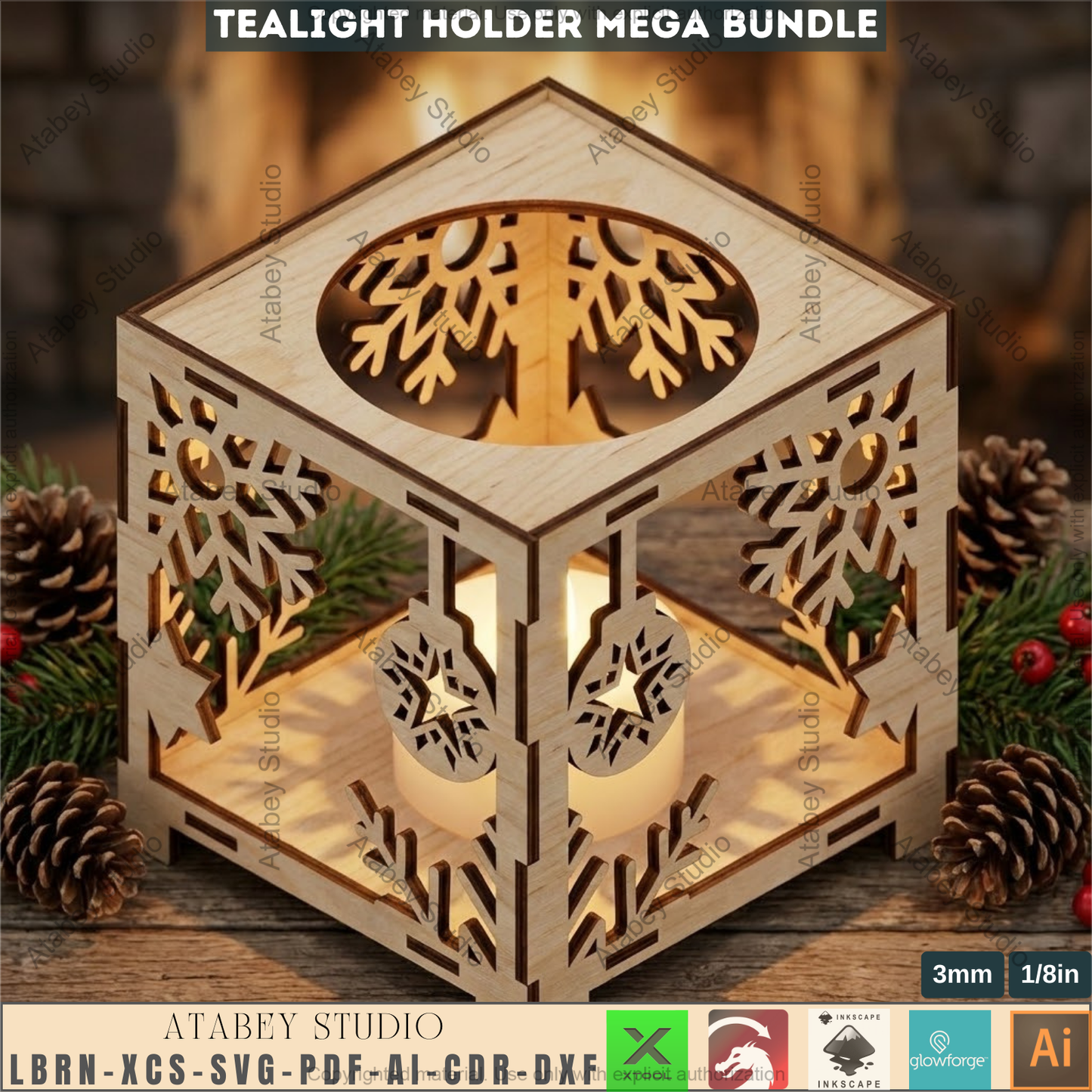 Christmas Tealight Holder Mega Bundle Laser Cut Lanterns | Wooden Candle Box Templates 981