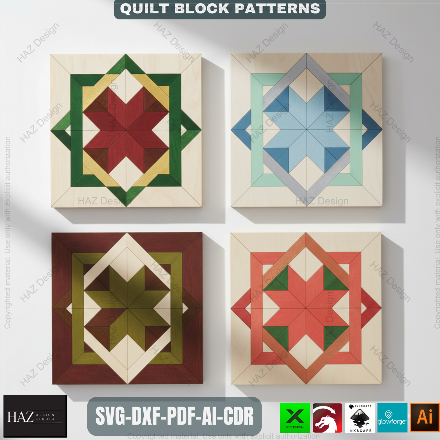 Intricate Geometric Quilt Block Patterns, Digital Download for Laser Cutting, Barn Quilt DIY Project Files, Modern Mosaic Art 489