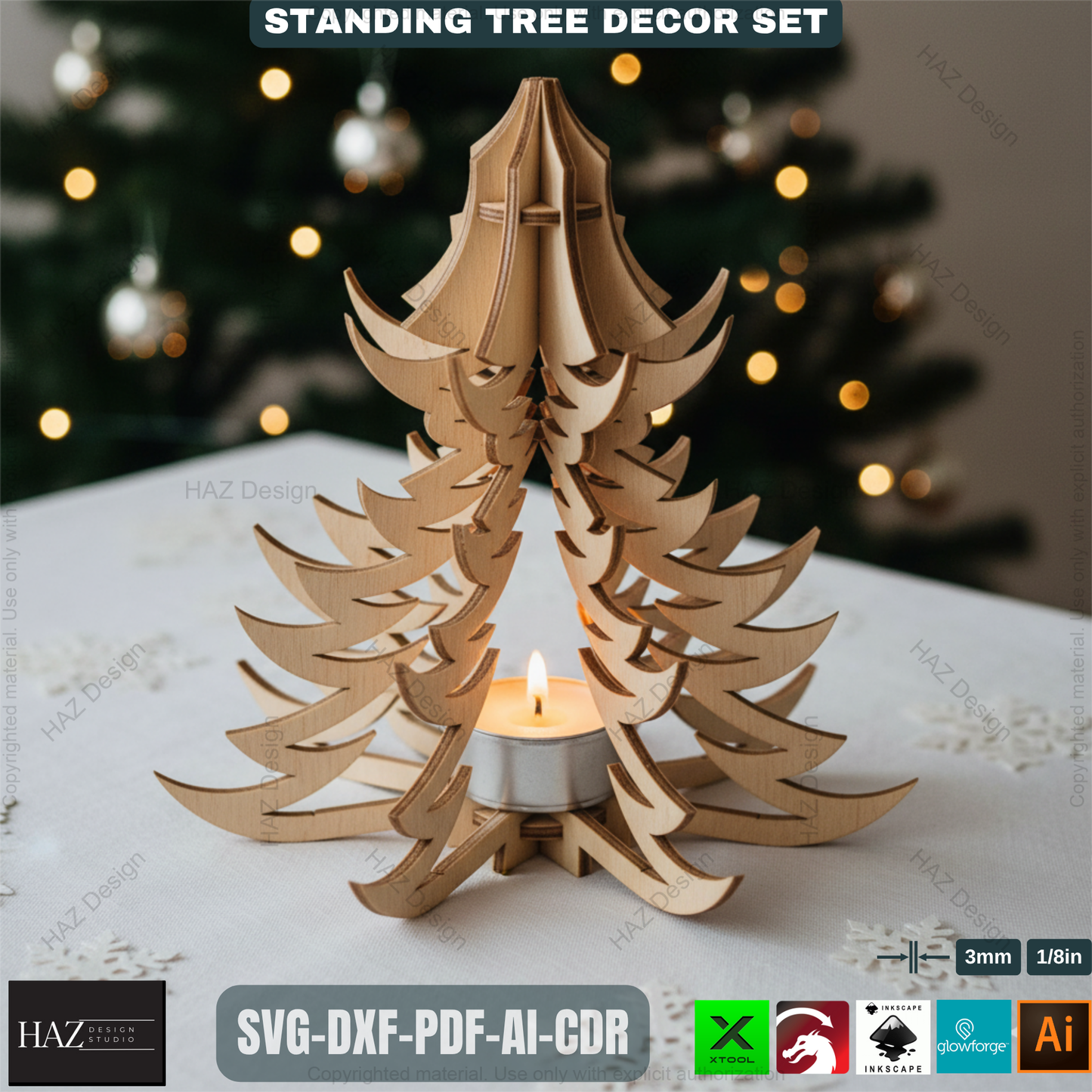 Christmas Tealight Tree Decor, Wooden Snowflake Table Lamp, DIY Laser Cut Holiday Gift, Unique Winter Centerpiece Craft 491
