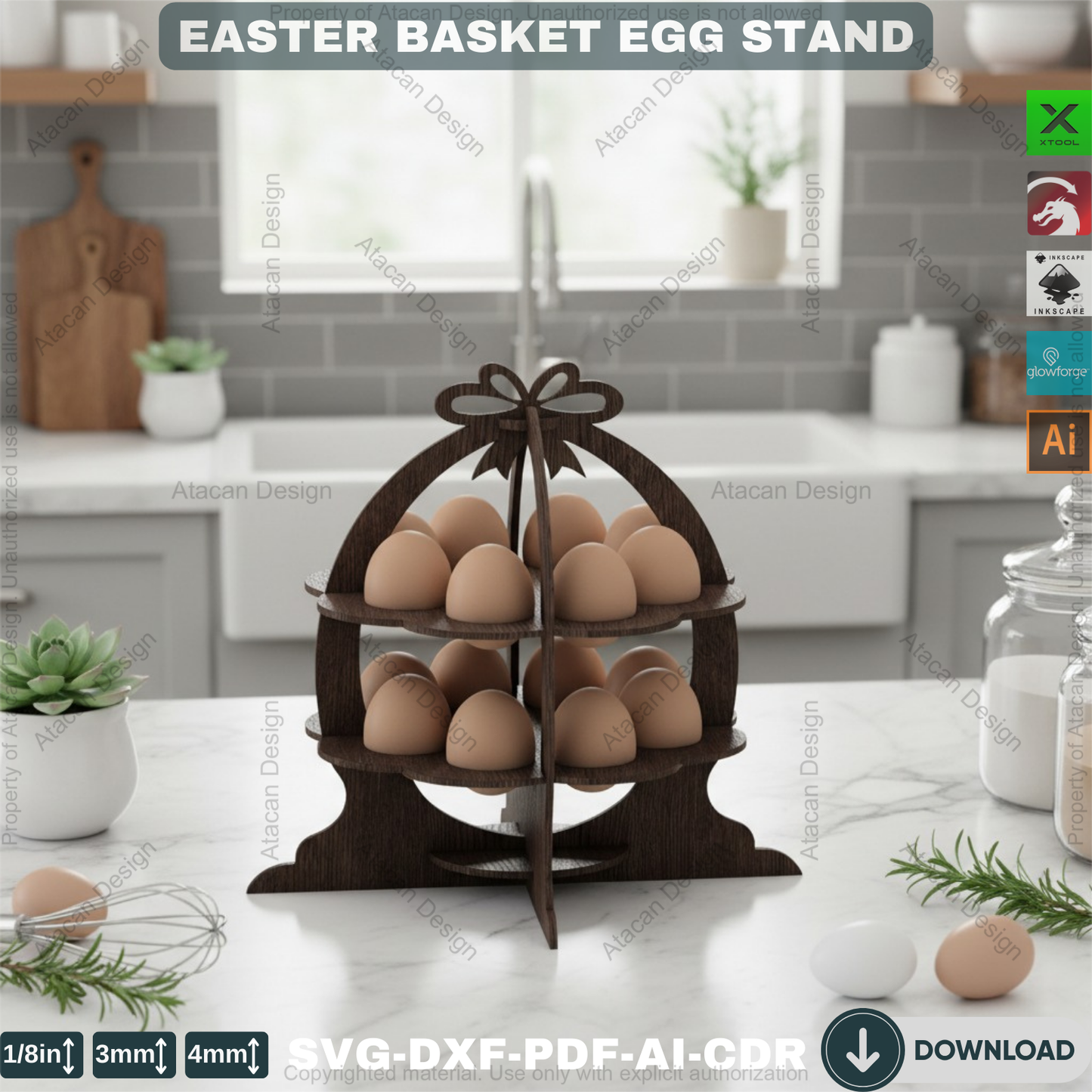 Wooden Easter Egg Display Stand / Easter Basket Design / Egg Holder Laser Cut Files / Easter Box Xtool Glowforge cut files 160