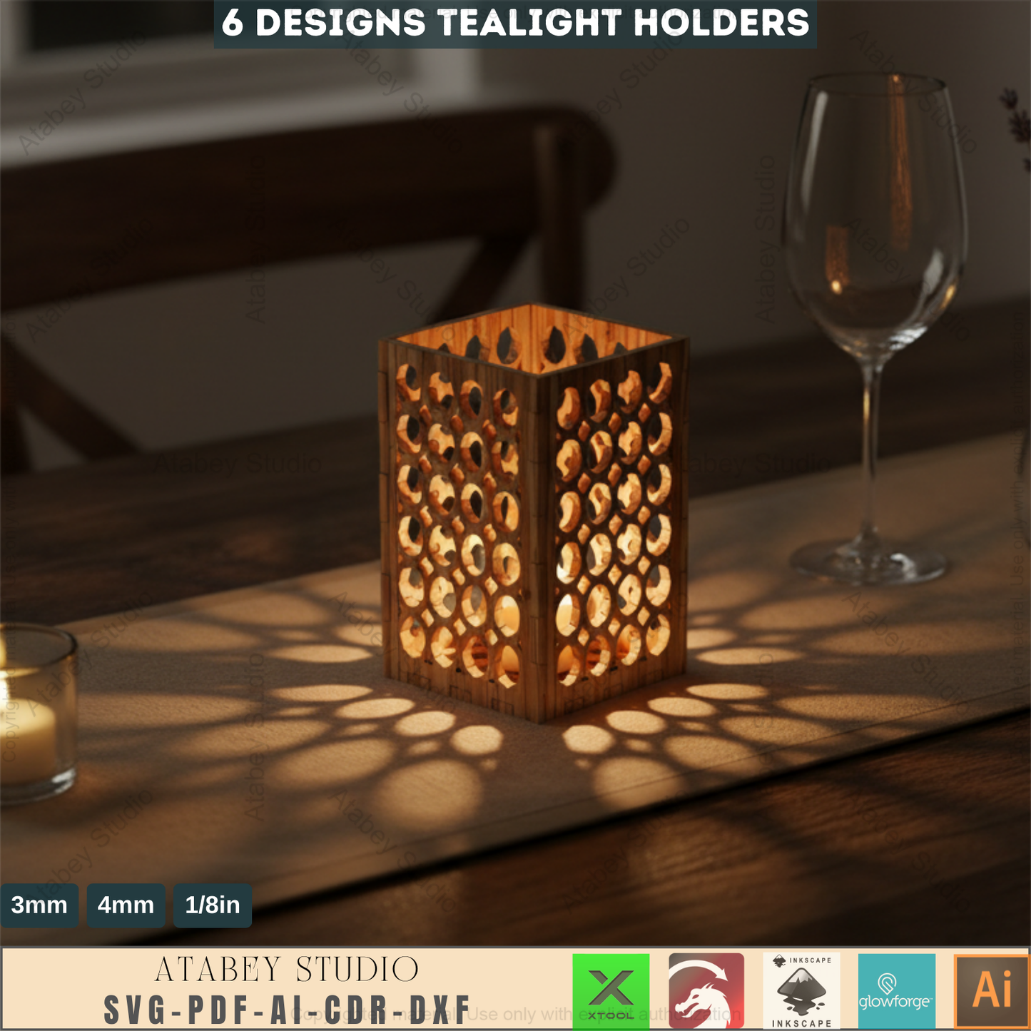 Laser Cut Tealight Holder SVG Template Bundle | 6 Unique Candle Lantern Designs for DIY Home Decor 242