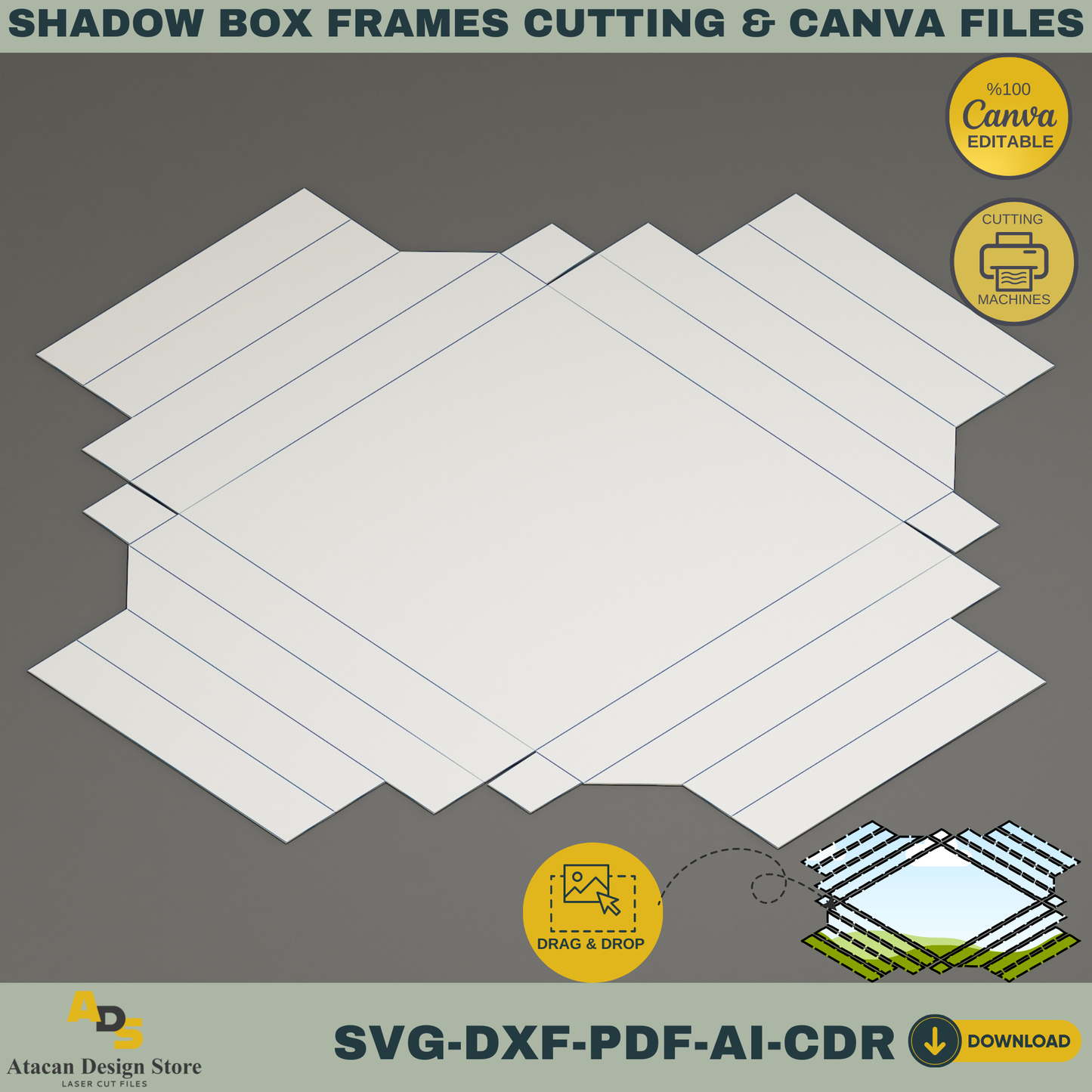 Shadow Box Frame SVG Templates | 3D Paper Craft for Cricut & Silhouette | Canva Editable | pdf, DXF, ai, CDR Cutting Files 767