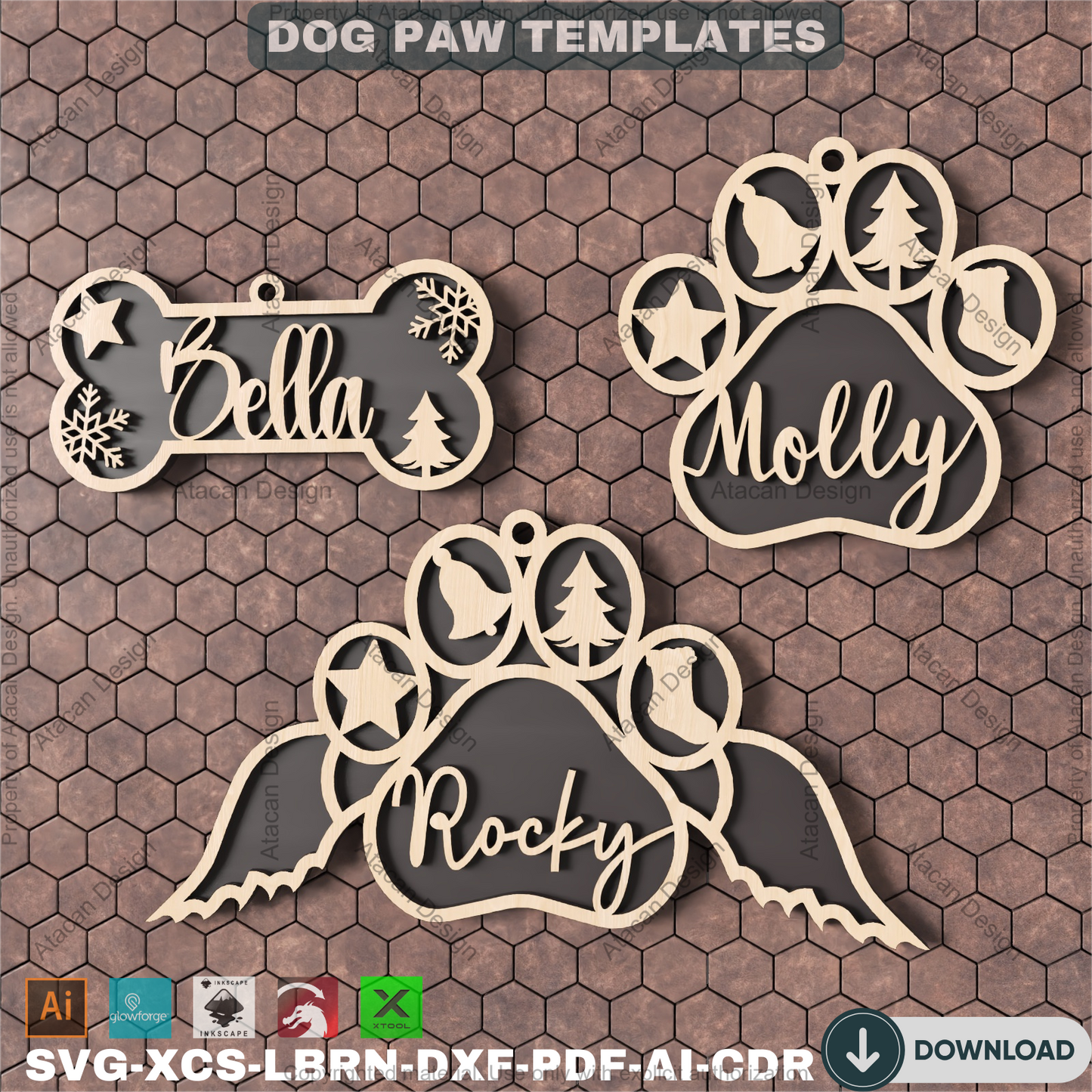 Personalized Dog Paw Ornament - Custom Pet Holiday Keepsake for Christmas,Angel Wing Dog Paw Ornamen,Paw Print Dog Bone Ornament 809