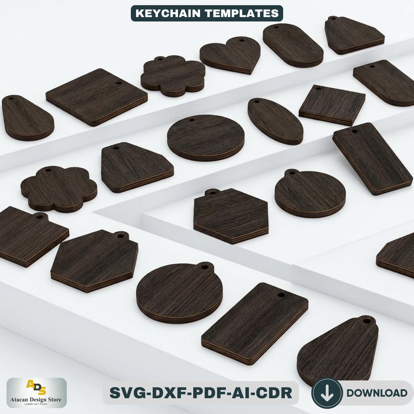 Keychain Cutting Templates | Laser and Craft Machine Ready | 18 Unique Shapes 429