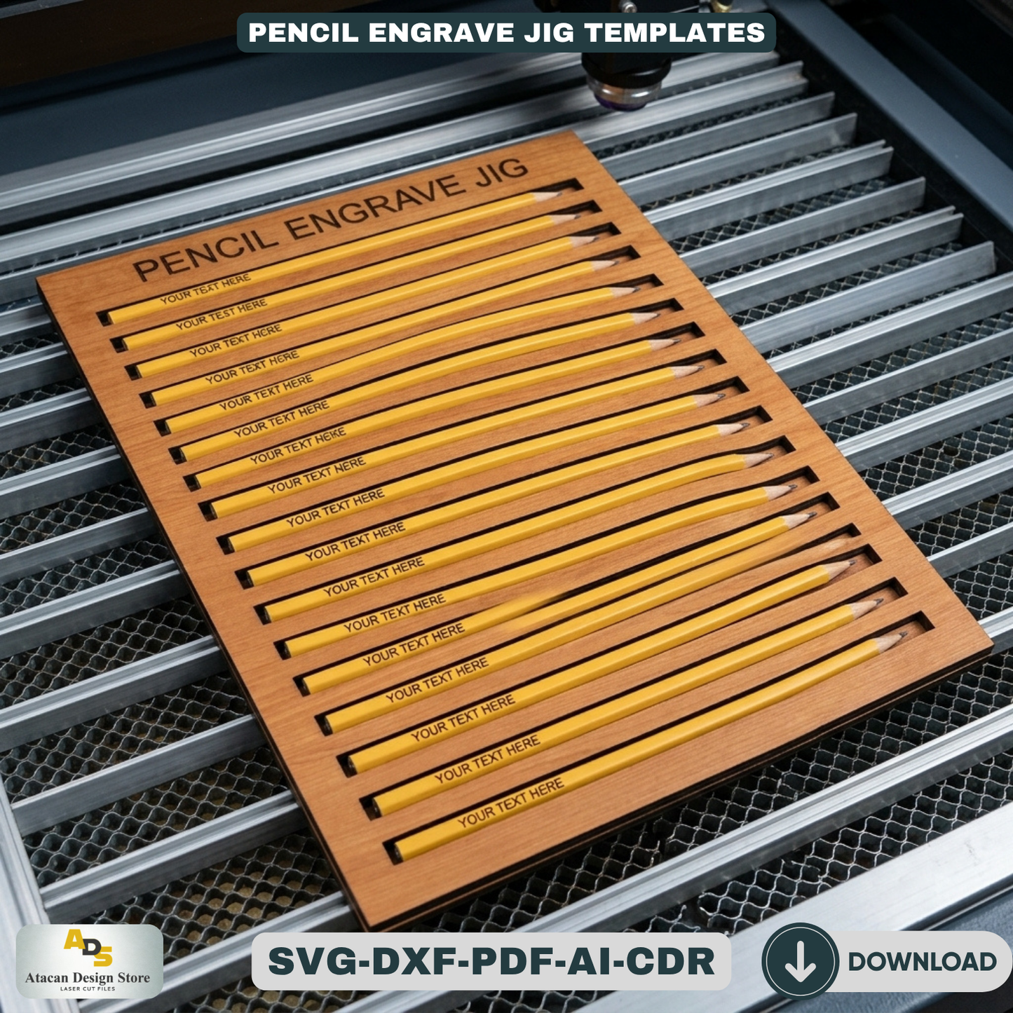 Pencil Engraving Jig - Laser Cut File for Personalized Pencils - Custom Text on Pencils 432