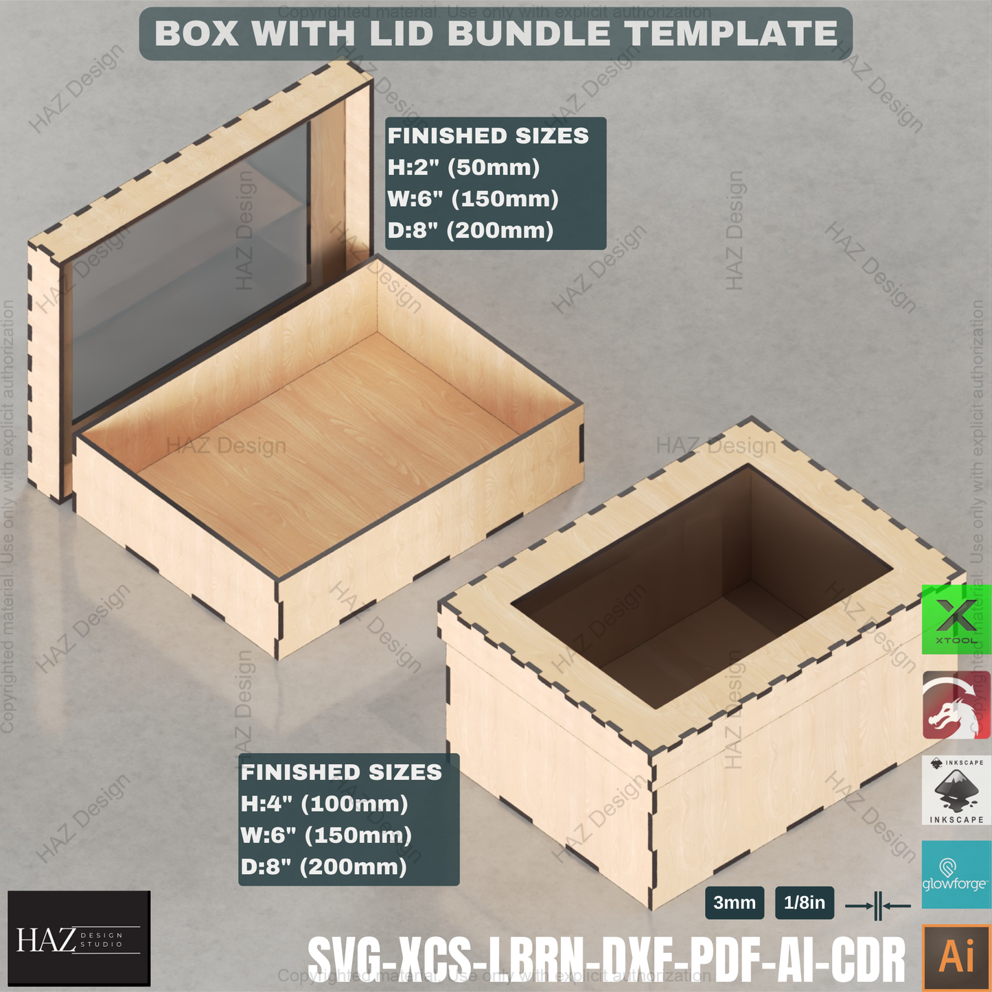 Laser Cut Box Template Bundle - 12 Sizes with Window & Solid Lids - Digital Files 435